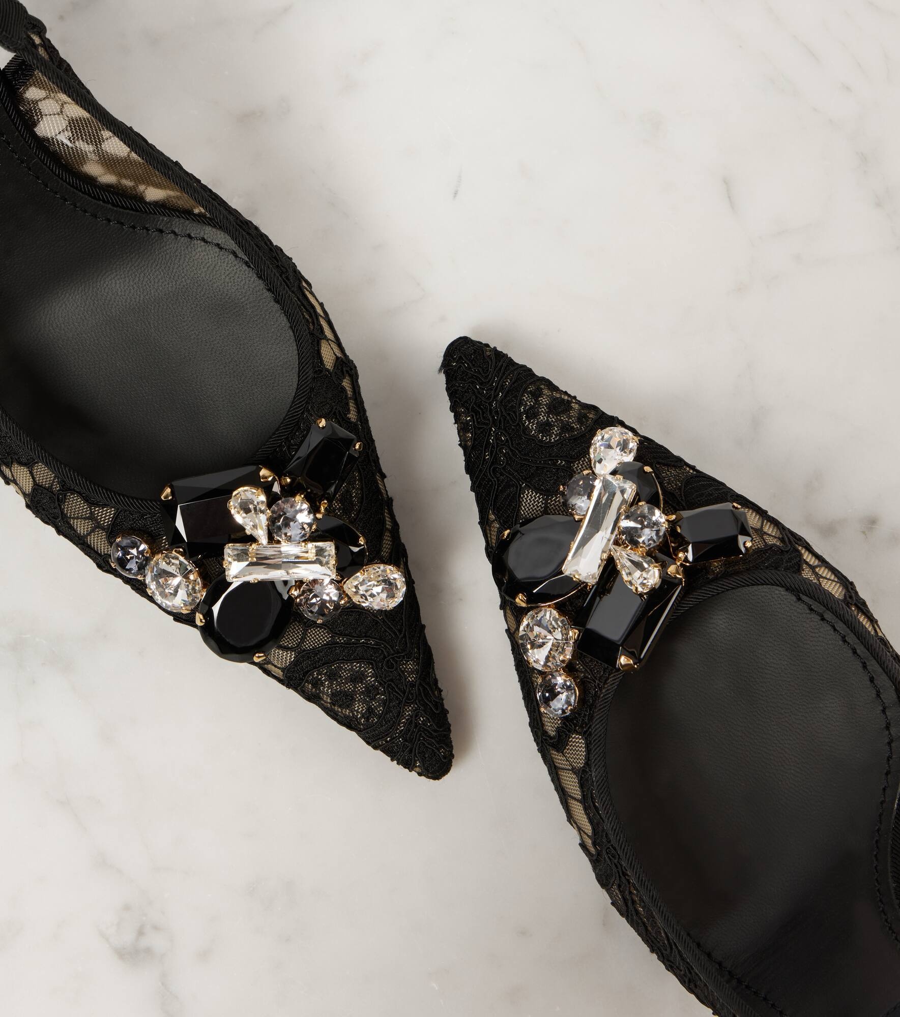 Rainbow embellished lace slingback pumps - 6
