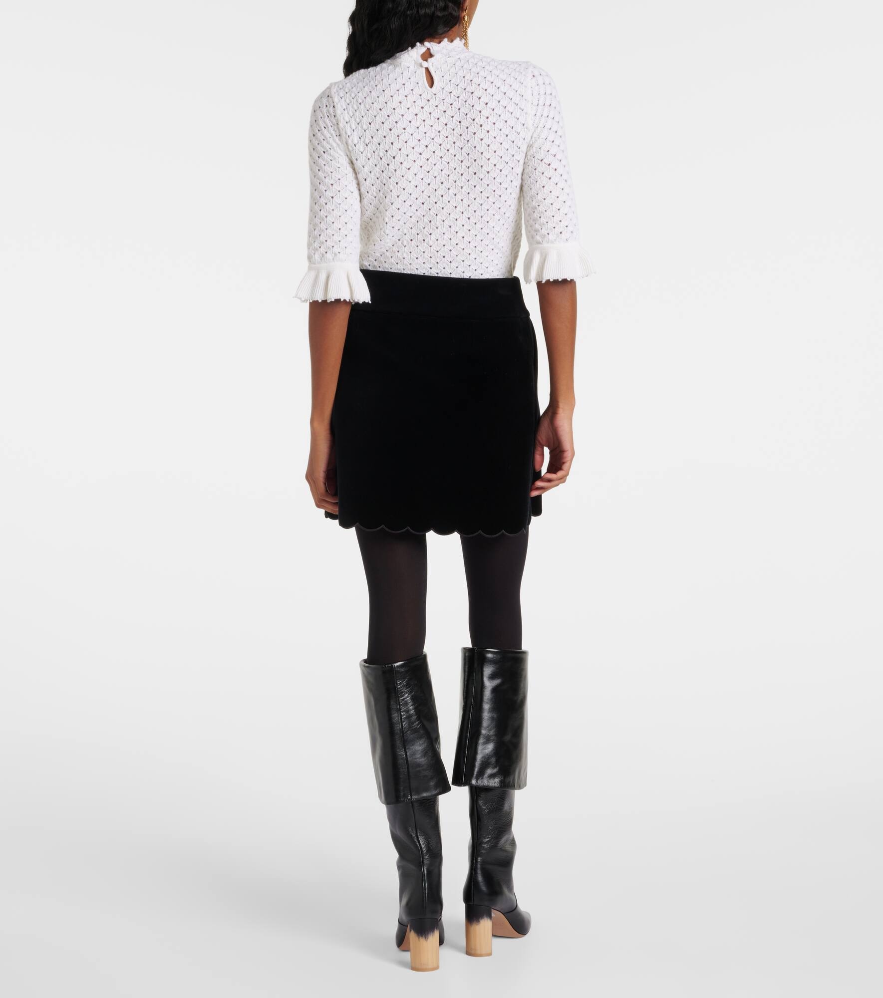 Scalloped cotton velvet miniskirt - 3