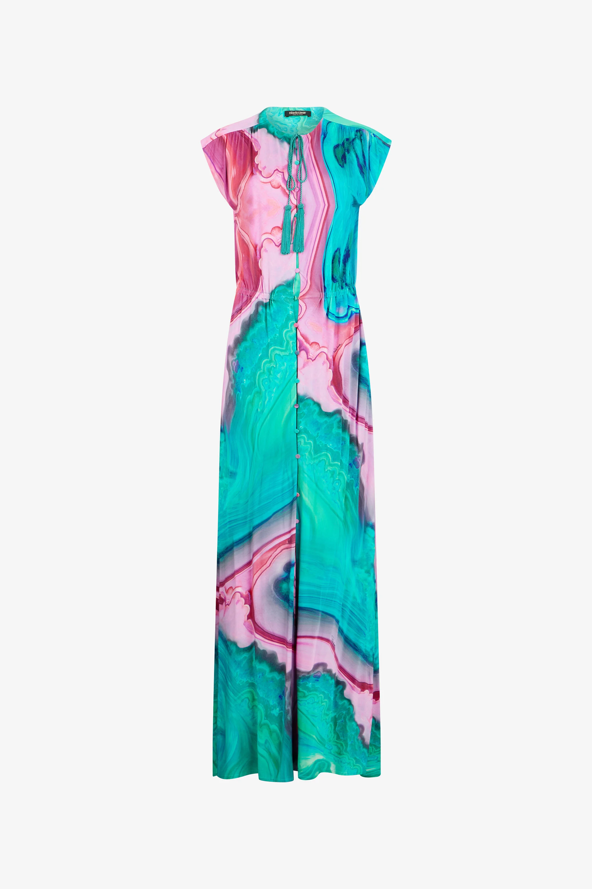 Long dress chemisier with multicolor marbled print - 1