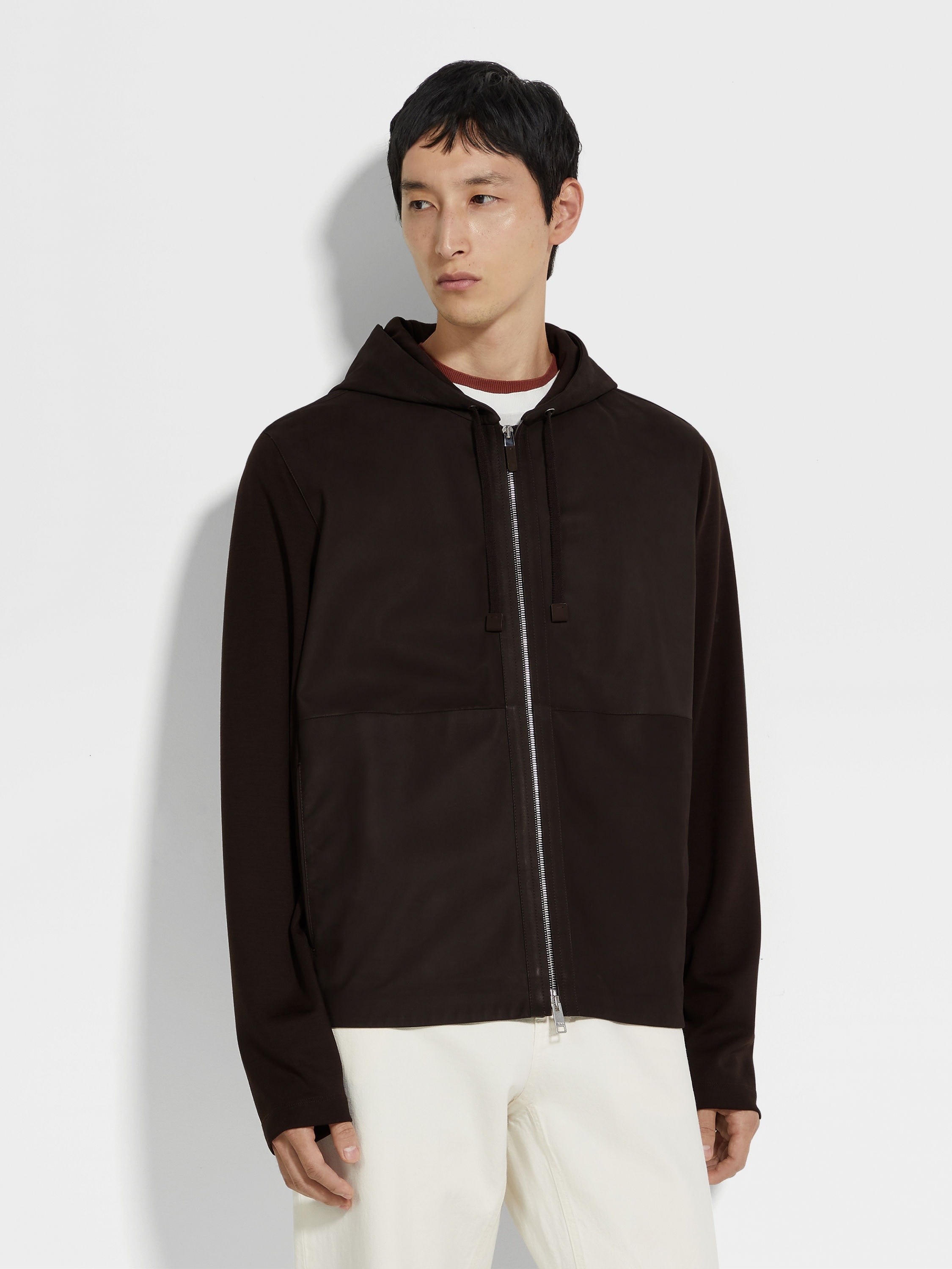 DARK BROWN WOOL AND SECONDSKIN HOODIE - 4