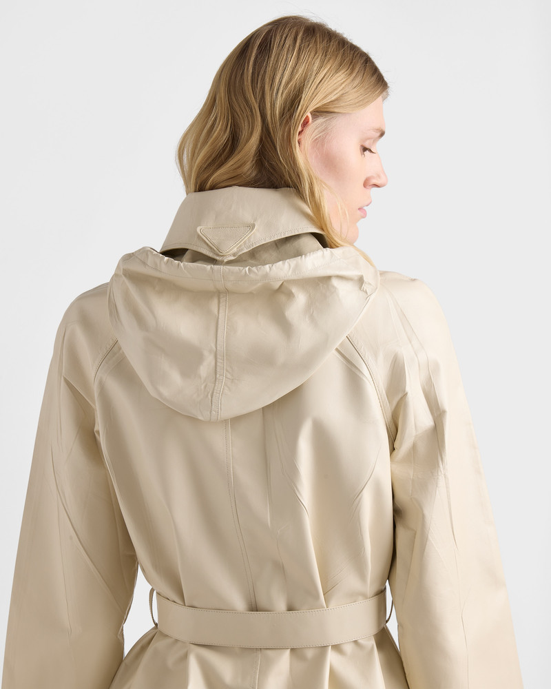 Hooded nappa leather and fabric coat 3
