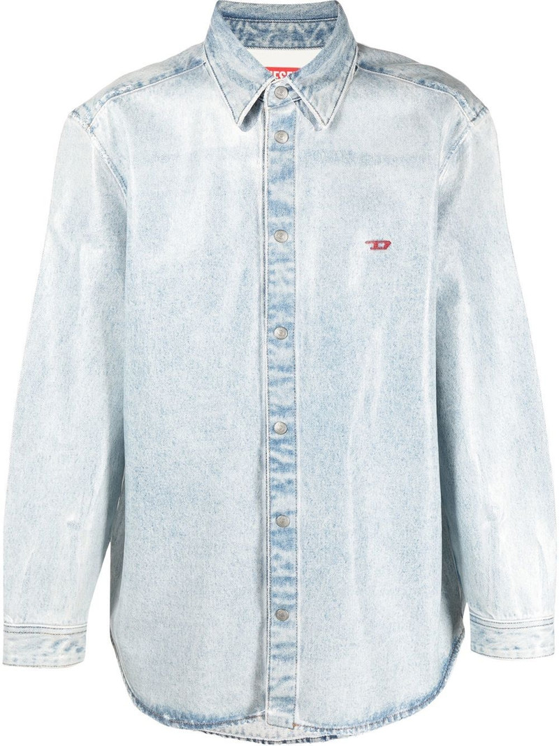 embroidered-logo denim shirt 1