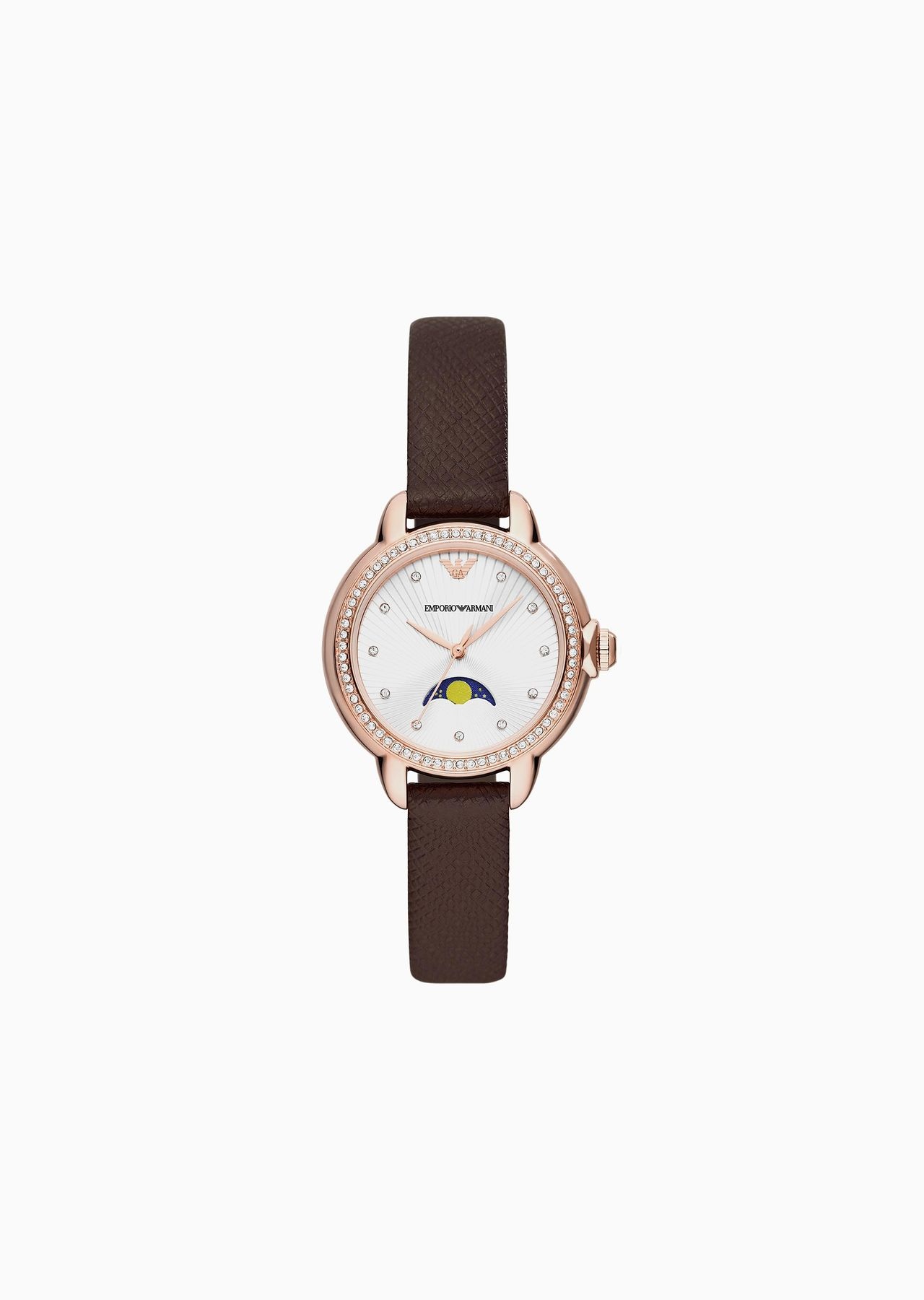 Three-Hand Moonphase Brown Leather Watch - 1