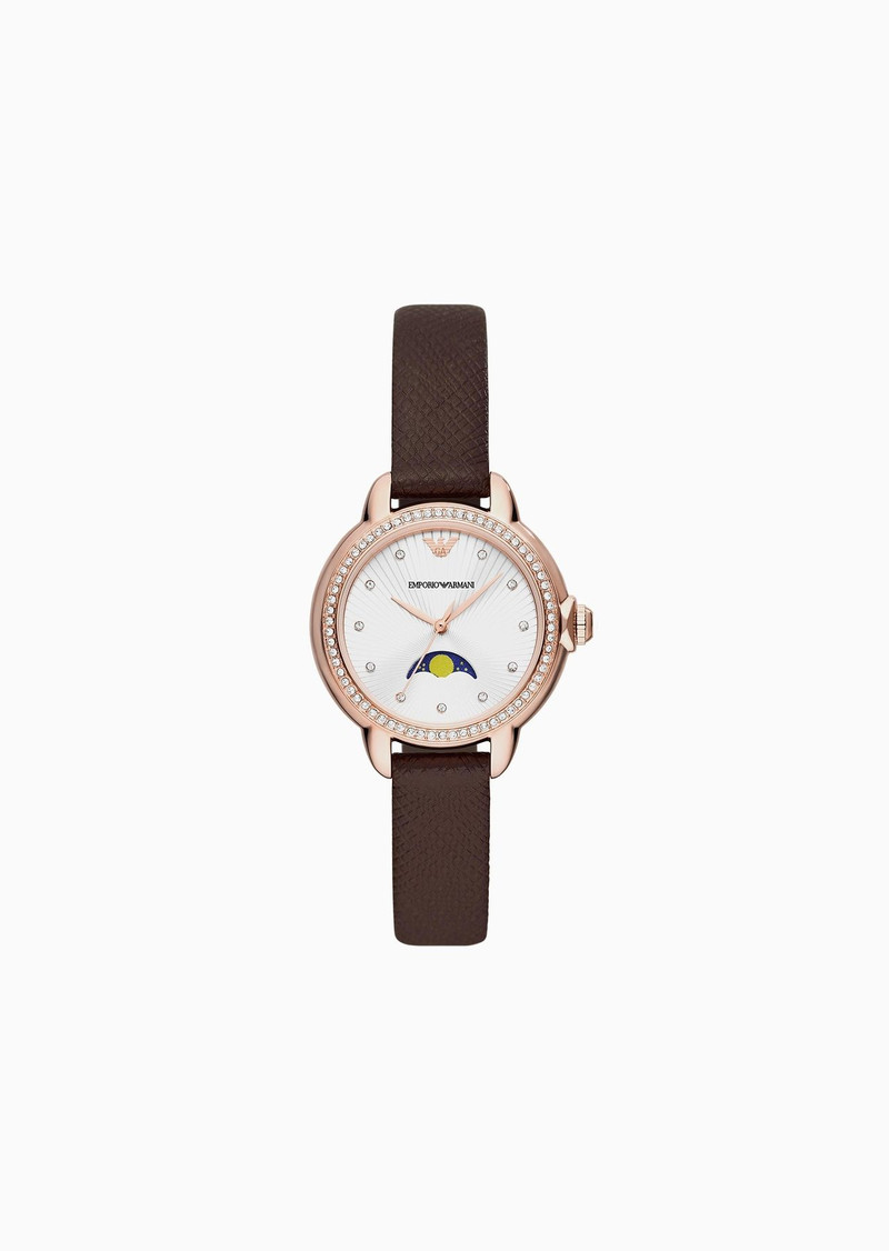 Three-Hand Moonphase Brown Leather Watch 1