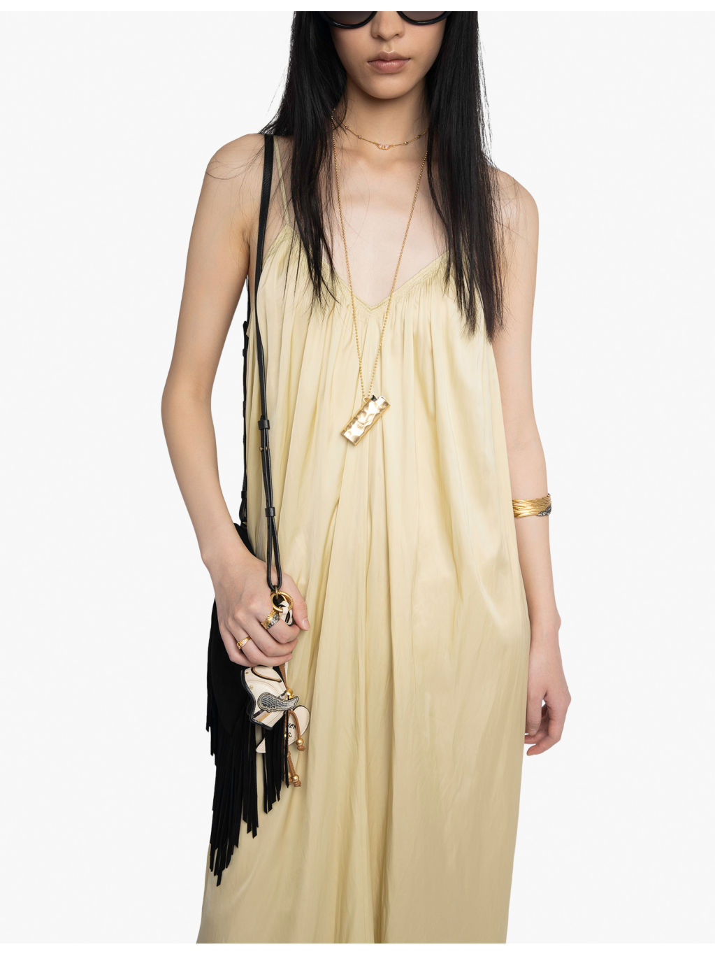 V-Neck Sleeveless Satin Maxi Dress - 3