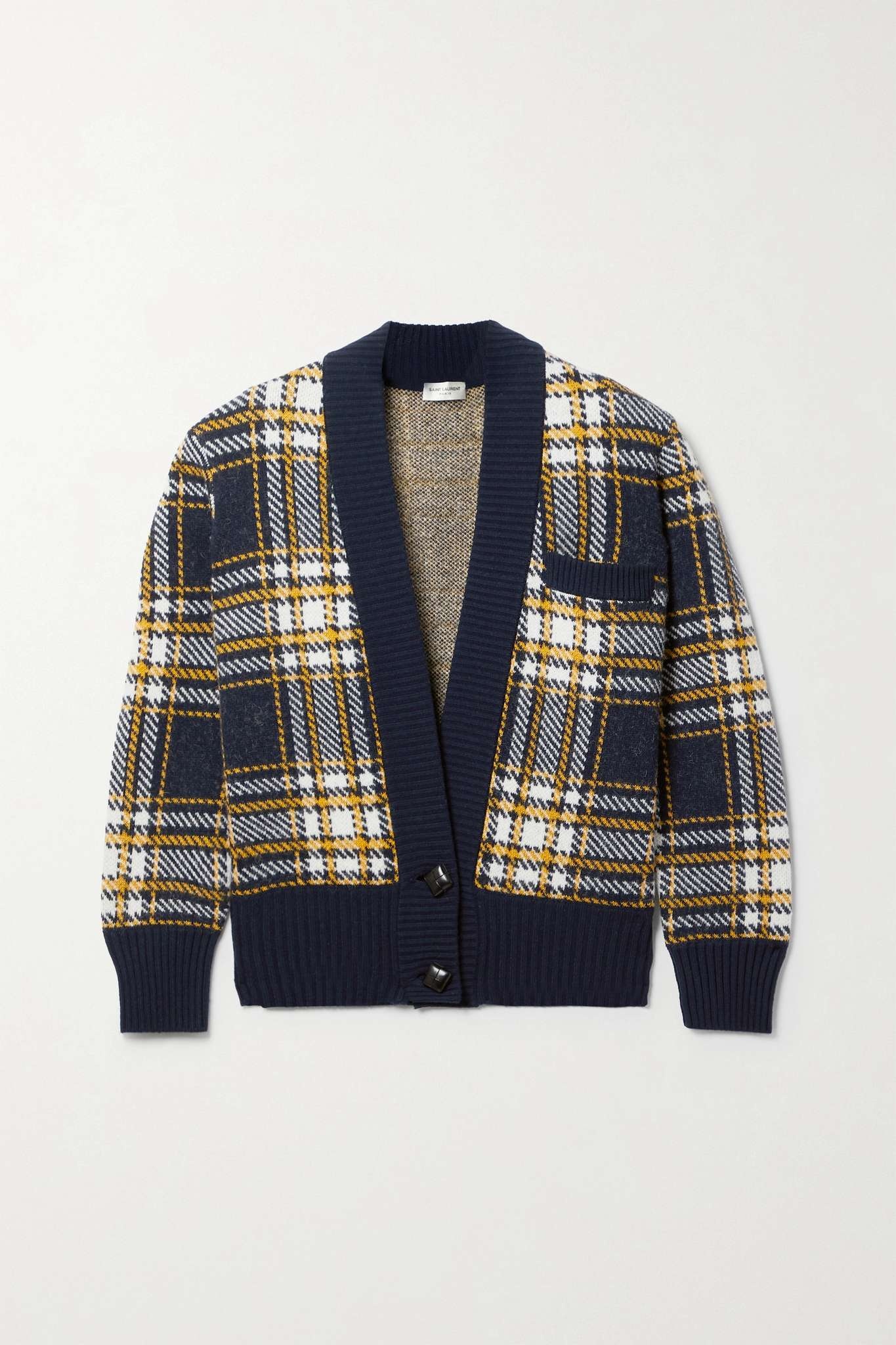 Checked wool-blend jacquard cardigan - 1