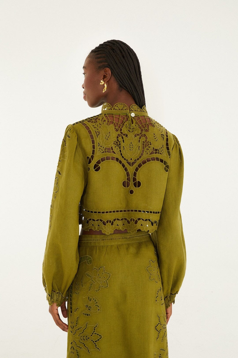Green Majestic Garden Euroflax Premium Linen Richelieu Blouse 3