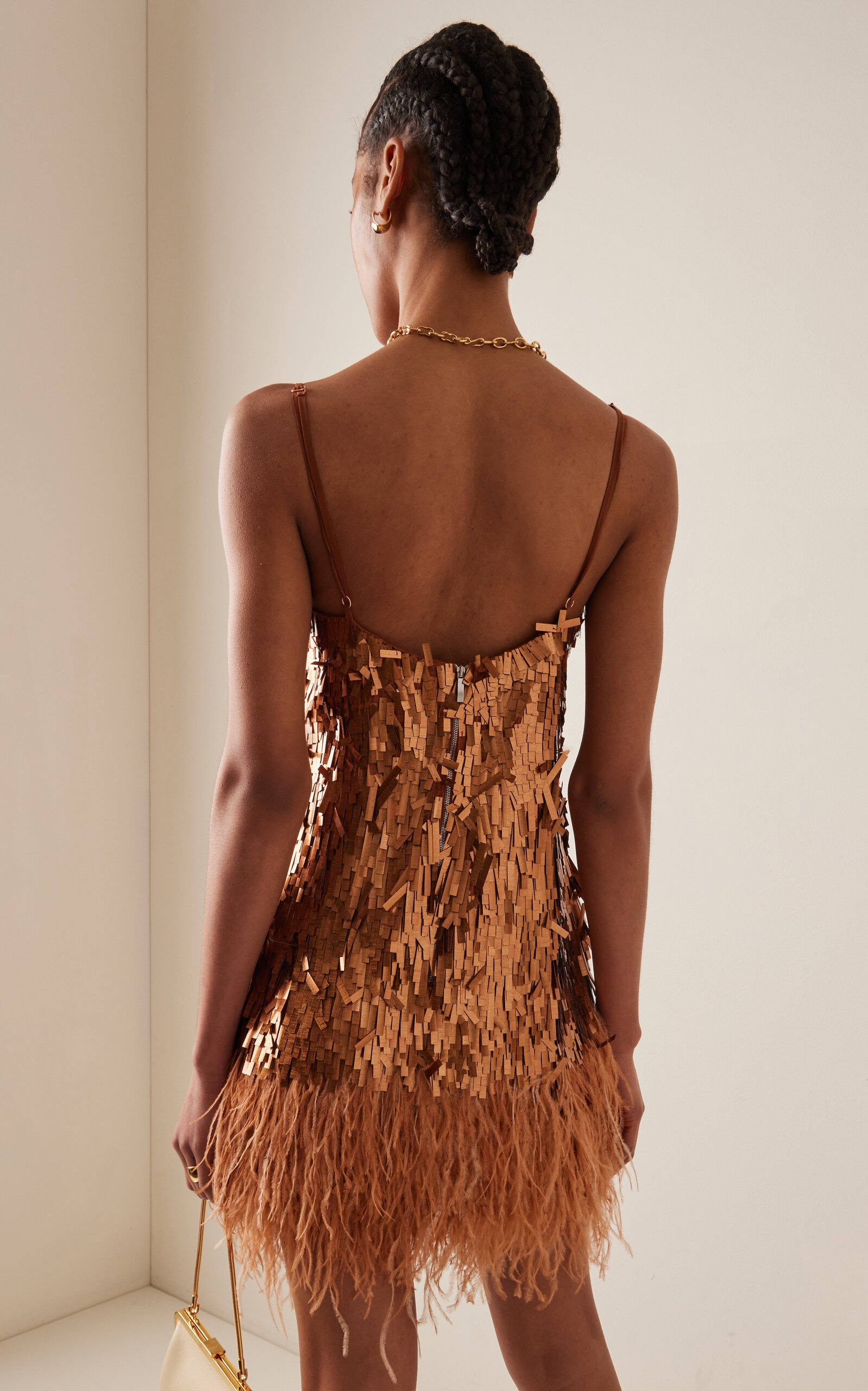 Chemical Attraction Feather Trim Sequined Mini Dress bronze - 4