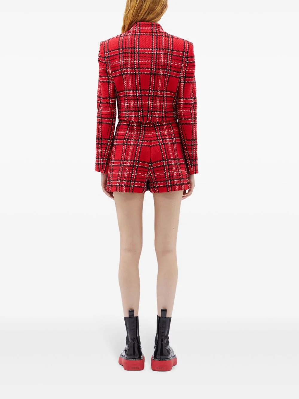 Red Checks Cropped Jacket - 4