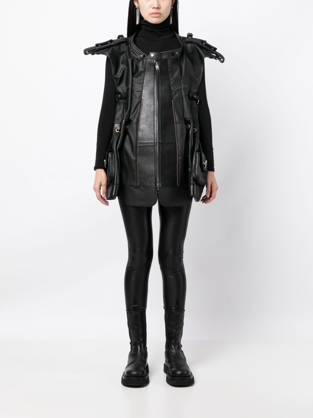 mid-rise glossy-finish leggings - 2