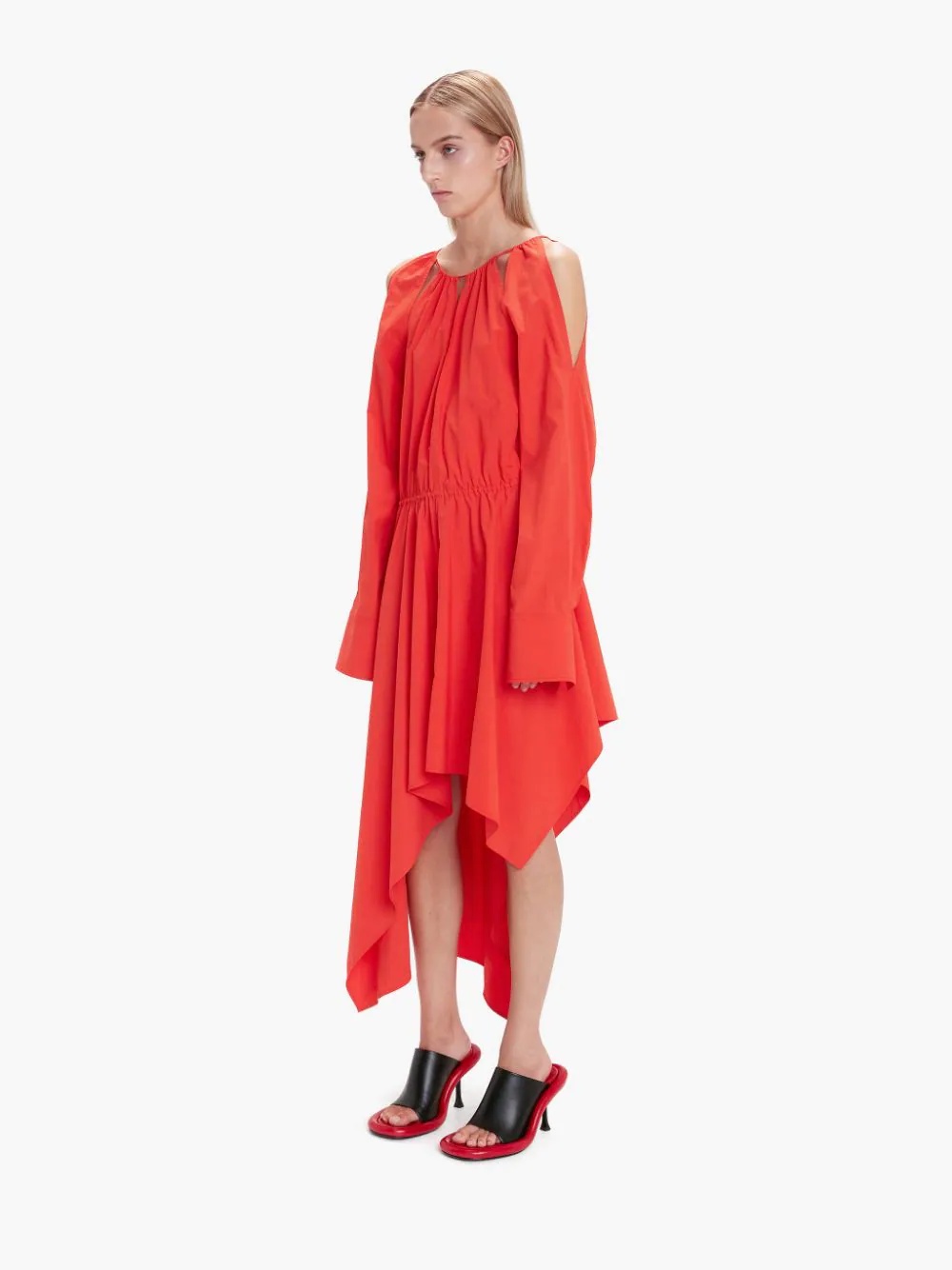 SLIT DETAIL ASYMMETRIC V NECK DRESS - 3