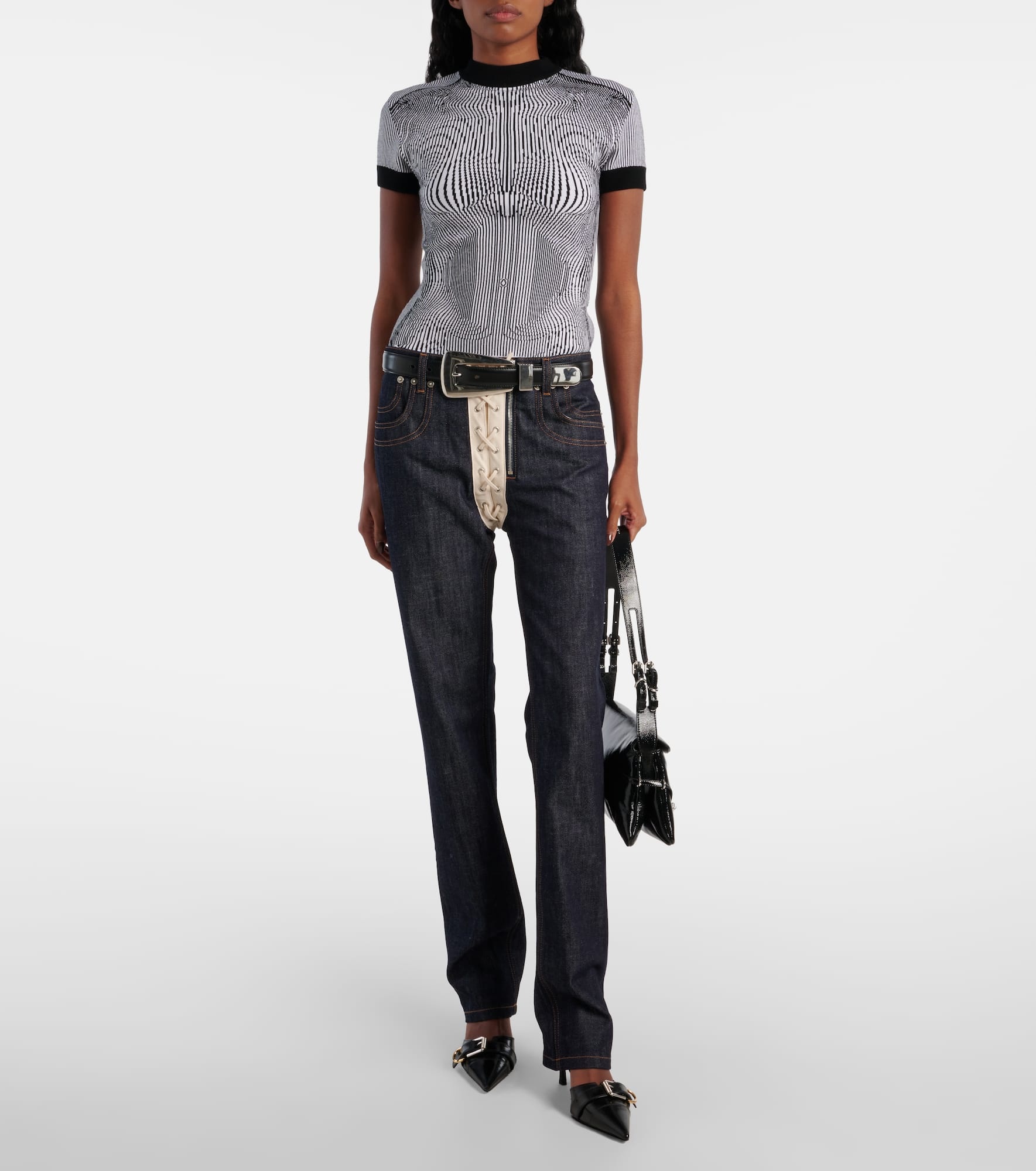 Morphing Pinstripe jacquard jersey top - 2