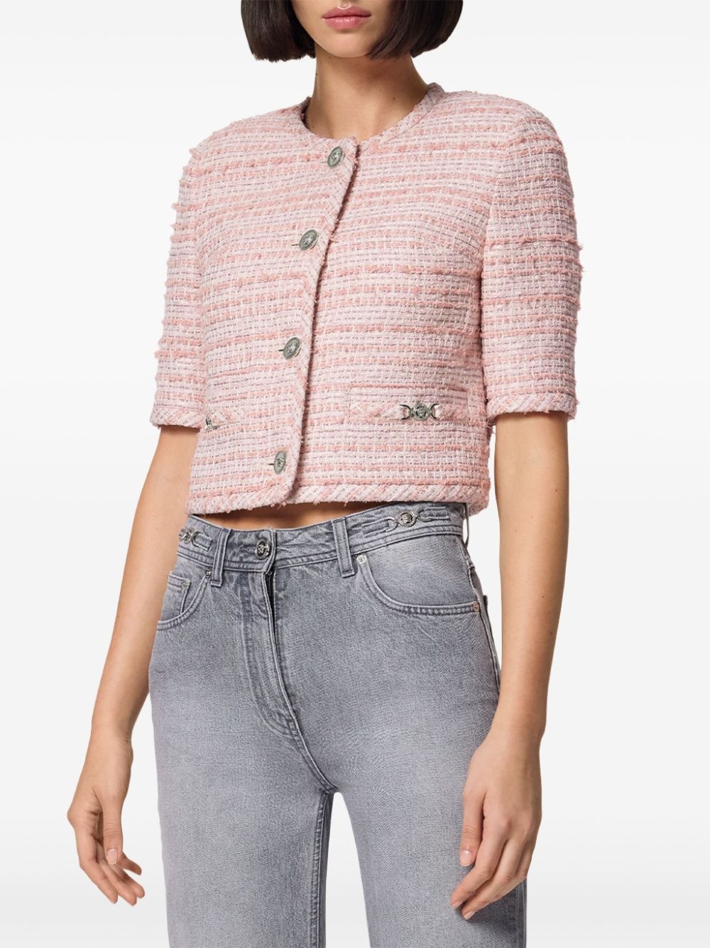 Medusa-plaque tweed jacket - 3