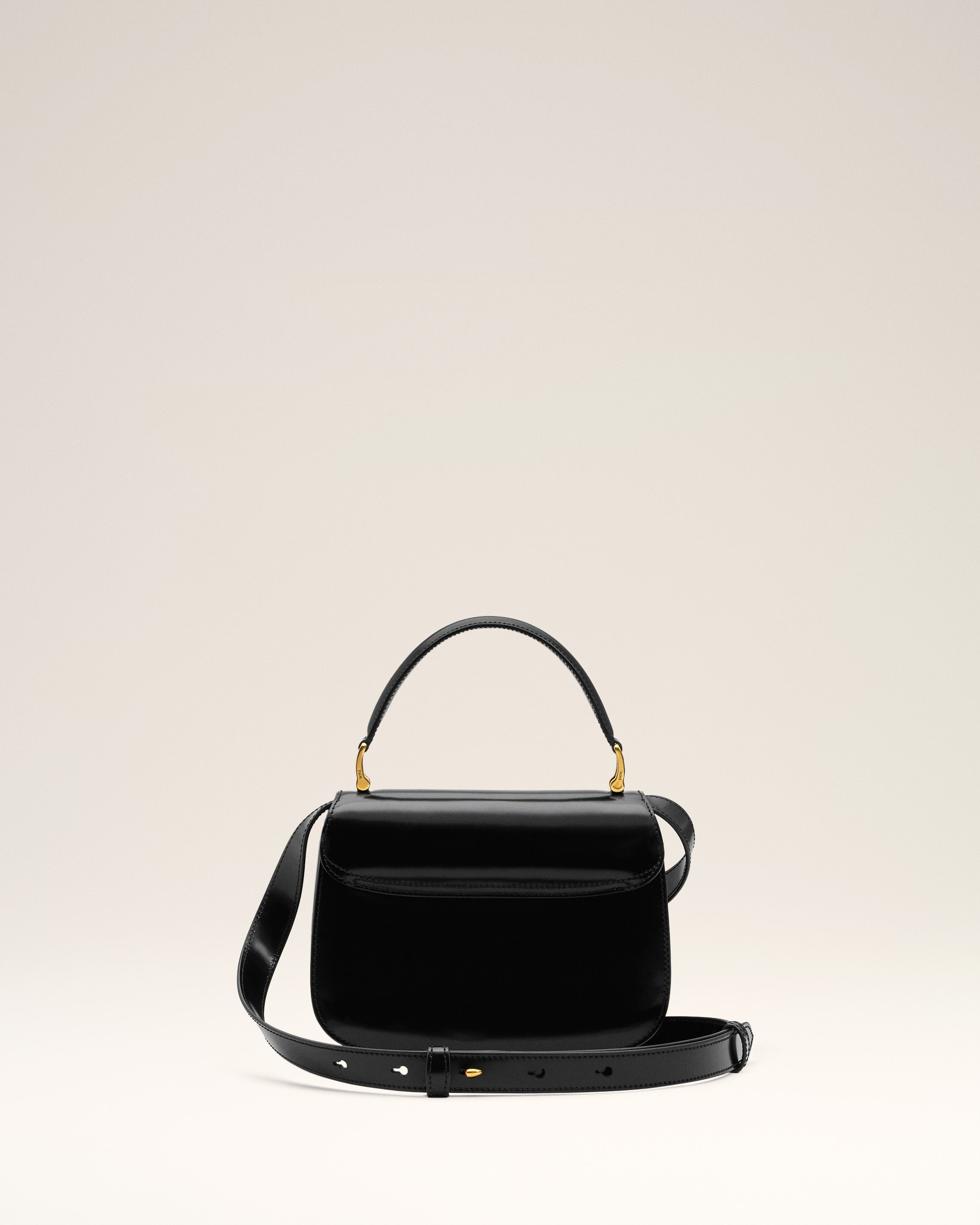 BLACK GLAZED LEATHER TOP HANDLE PARIS PARIS BAG - 4