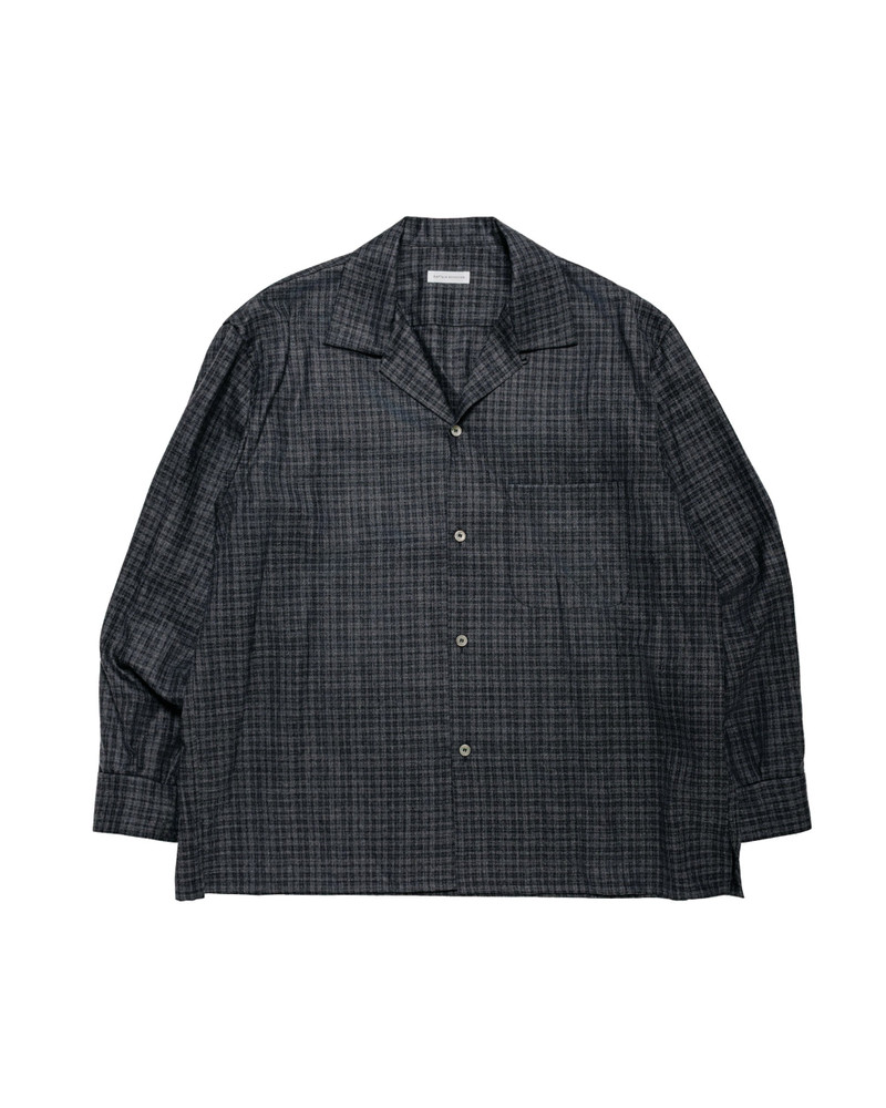 Wool Plaid Open Collar Shirt Charcoal 1