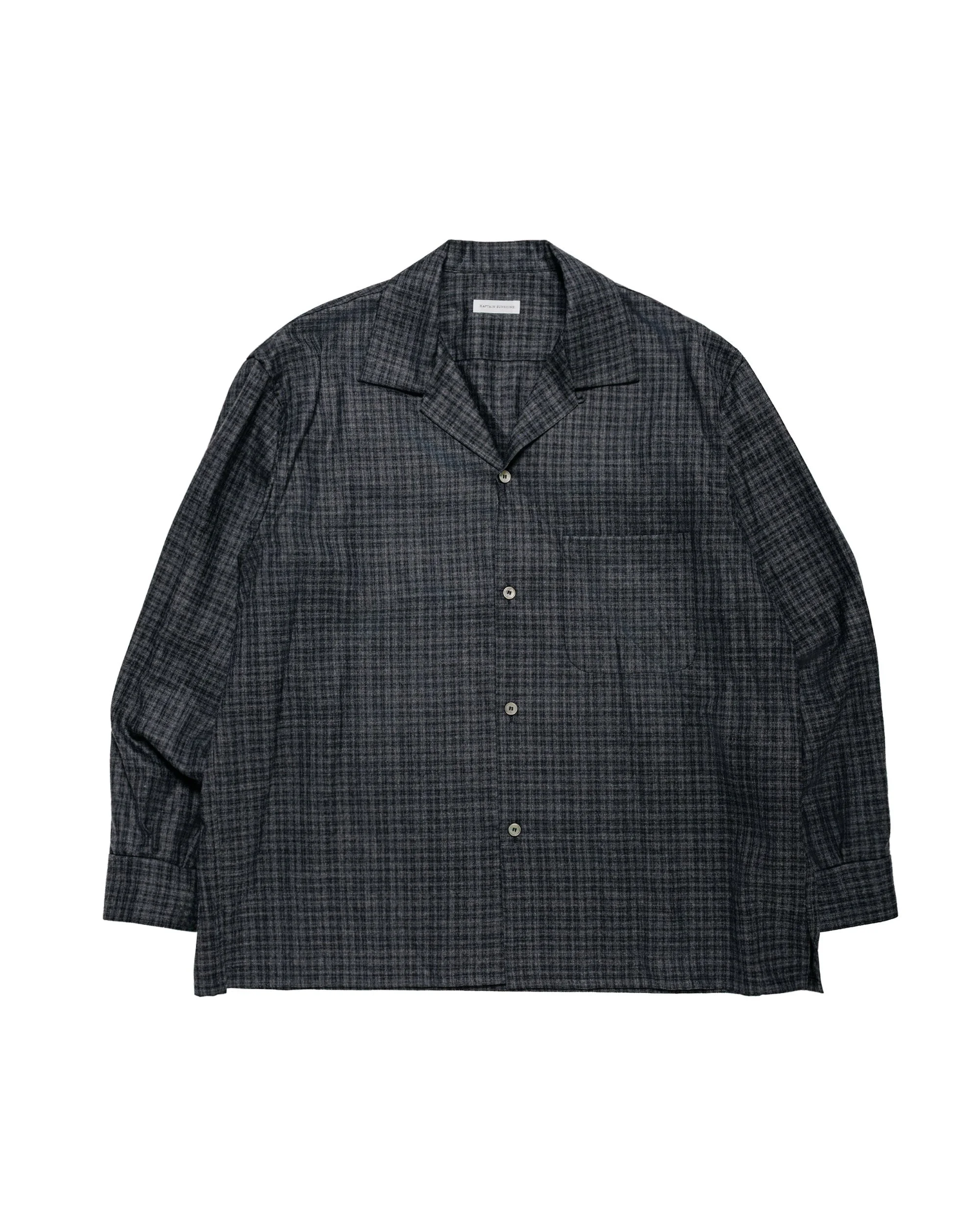 Wool Plaid Open Collar Shirt Charcoal - 1