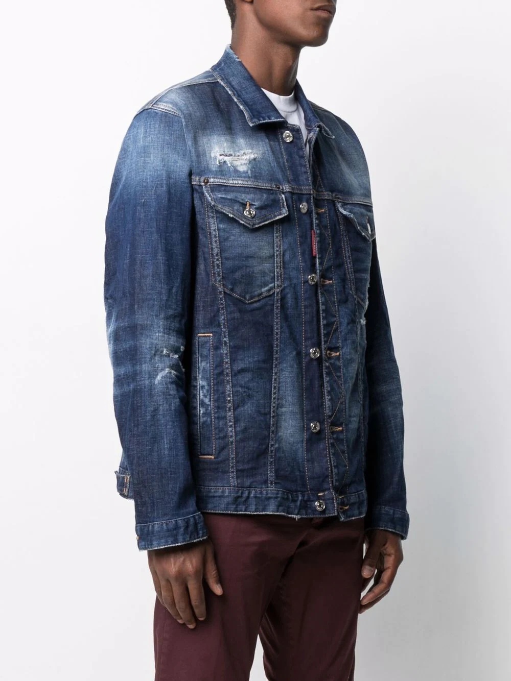 ripped-detailing denim jacket - 3