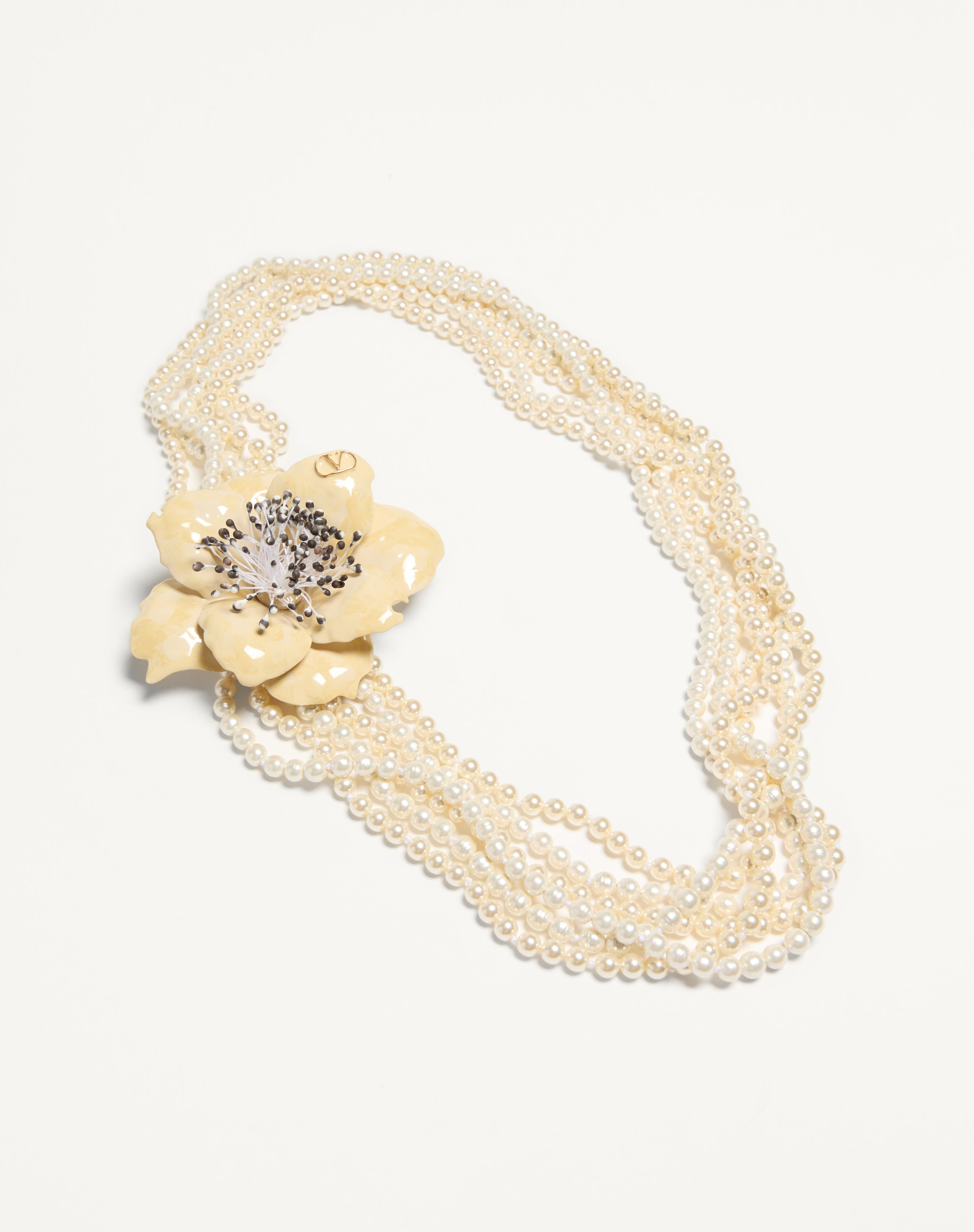 VALENTINO GARAVANI FLEUR LUMINEUSE NECKLACE IN METAL, ENAMEL, PEARLS AND FABRIC - 3