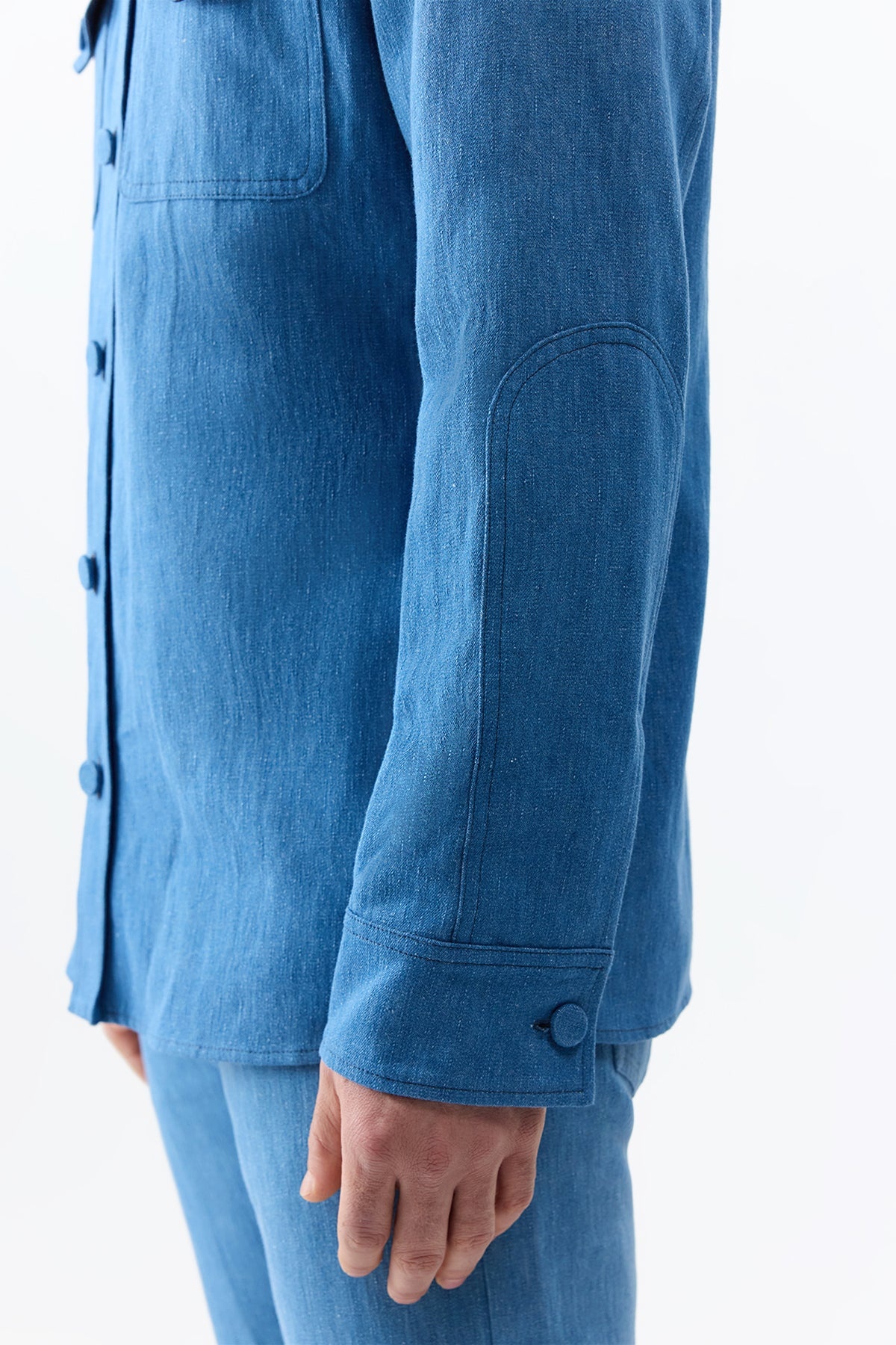 Everly Overshirt in Light Blue Recycled Cotton Linen Denim - 6
