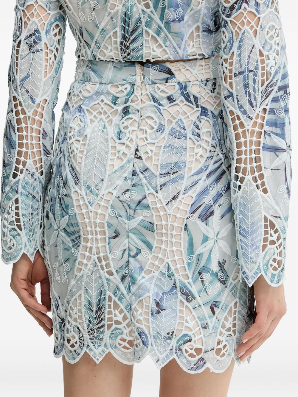 leaf-print embroidered skirt - 3