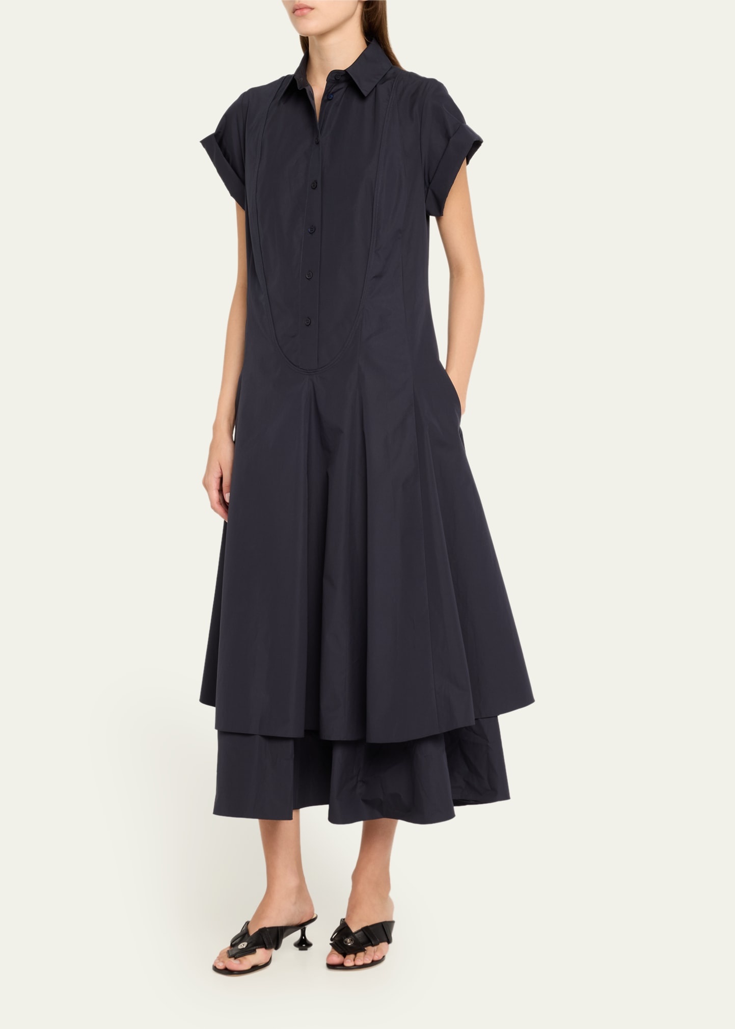 Layered Poplin Seamed Placket Midi Shirtdress - 4