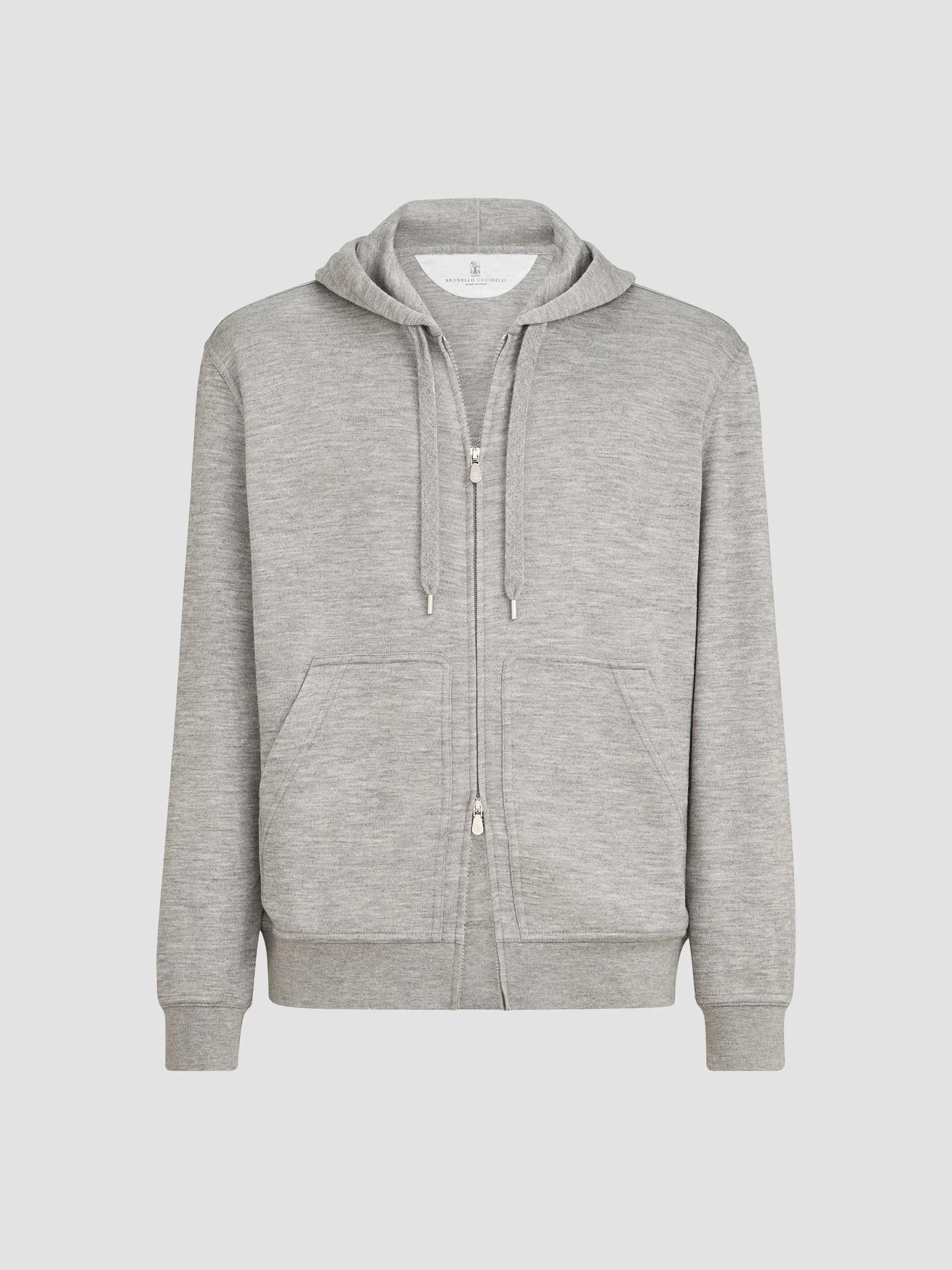 Men's Cashmere and Silk French Terry Hooded Sweatshirt - Grey - 1