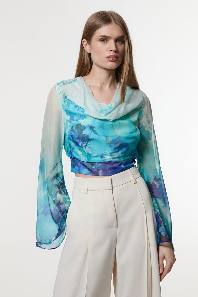 Ombre Floral Cowl Front Woven Top 5