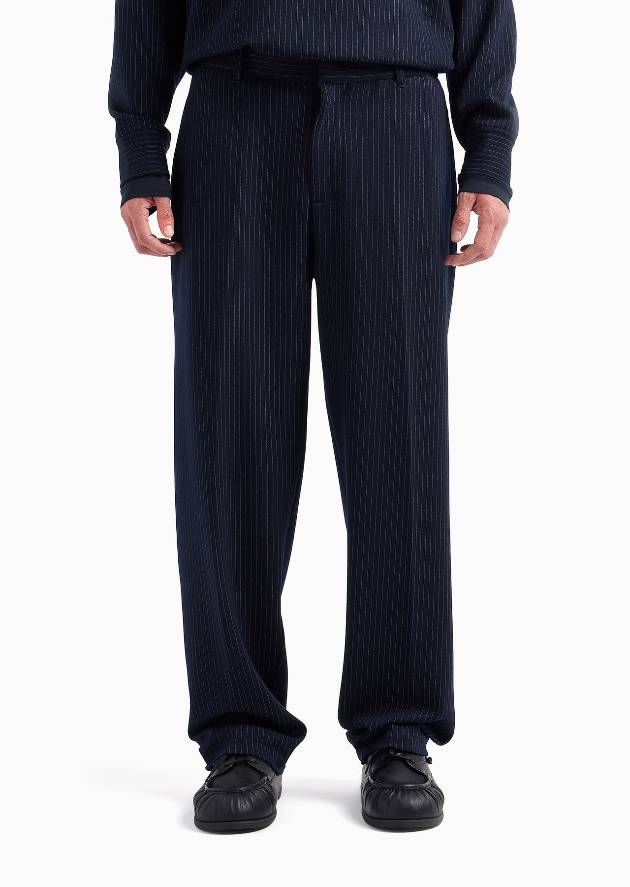 Pinstriped viscose-blend jersey trousers - 2