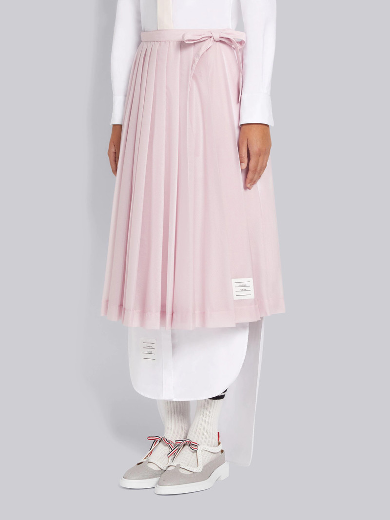 Thom Browne Light Pink Sheer Nylon Ripstop Below The Knee Pleated Wrap Skirt outlook