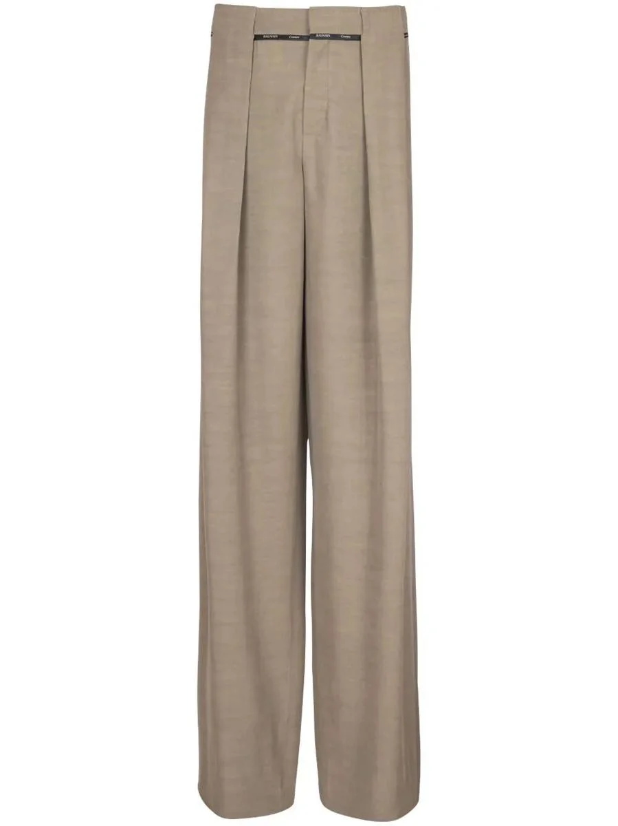 Balmain Taupe Cupro Pleated Pants Clothing - 1