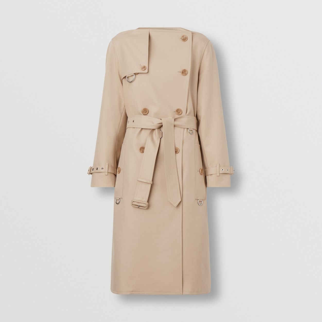 Cotton Gabardine Boat Neck Trench Coat - 1