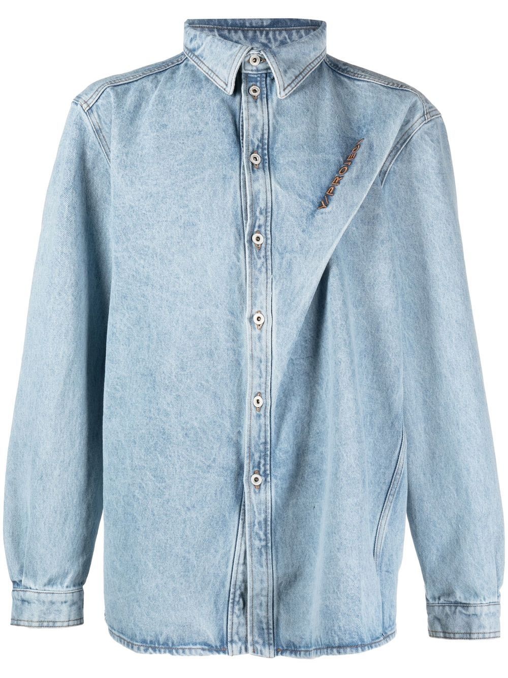 logo-embroidered oversized denim shirt - 1