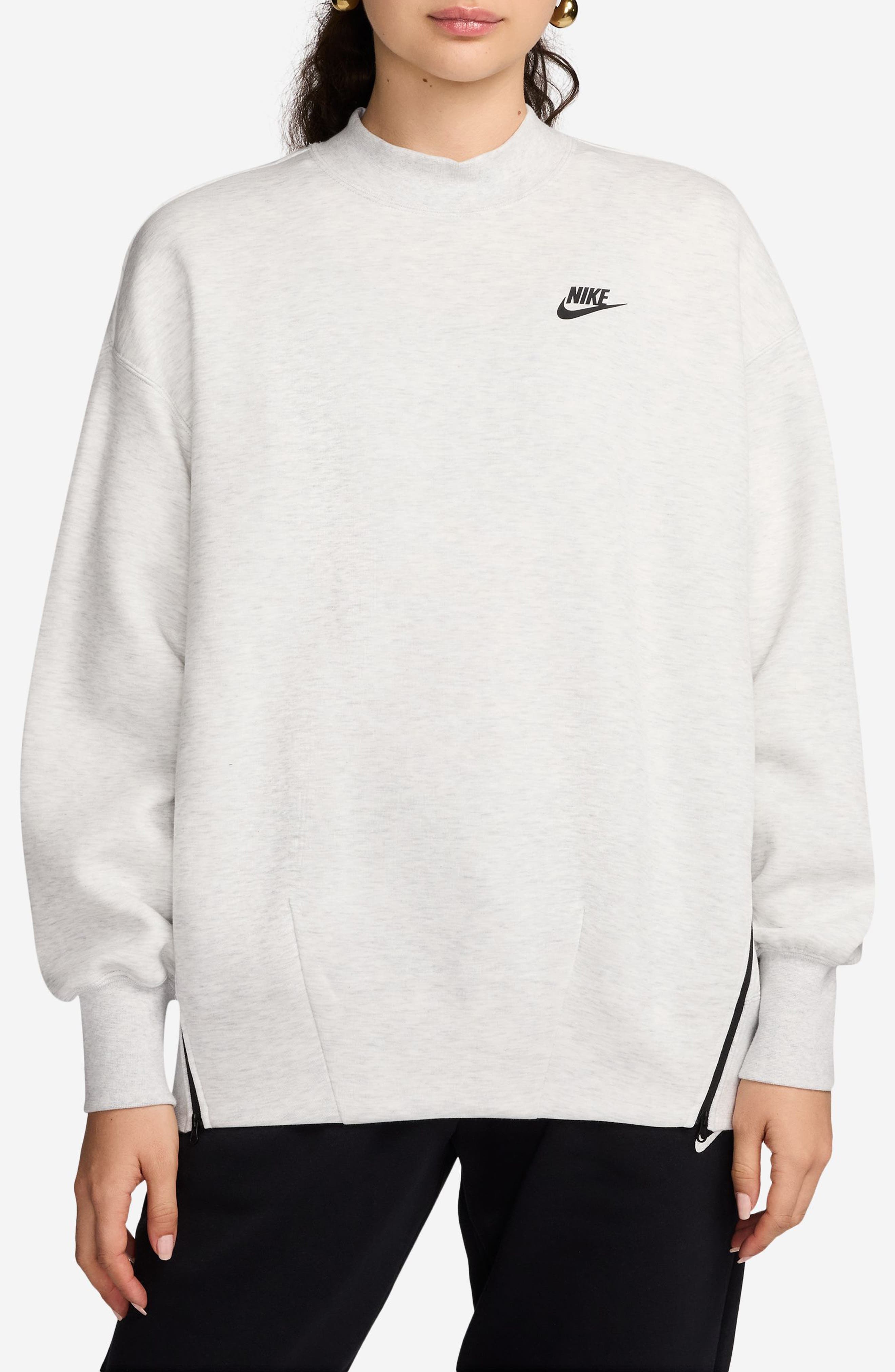 Nike Sportswear Oversize Mock Neck Tech Fleece Sweatshirt in Light Grey/Black at Nordstrom - 1