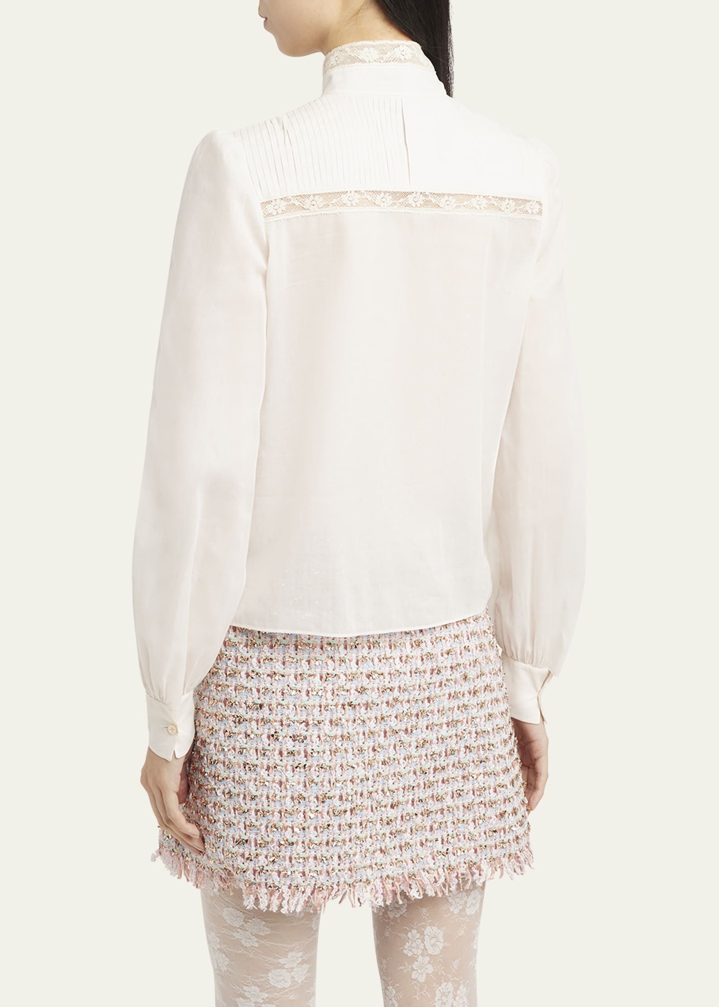 Lace-Inset Pintuck Cotton Blouse - 3