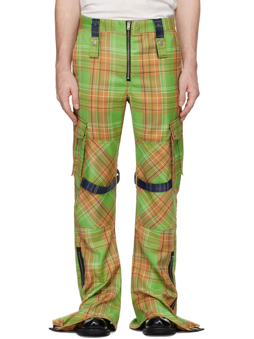 Green & Orange Cargo Check Trousers - 1