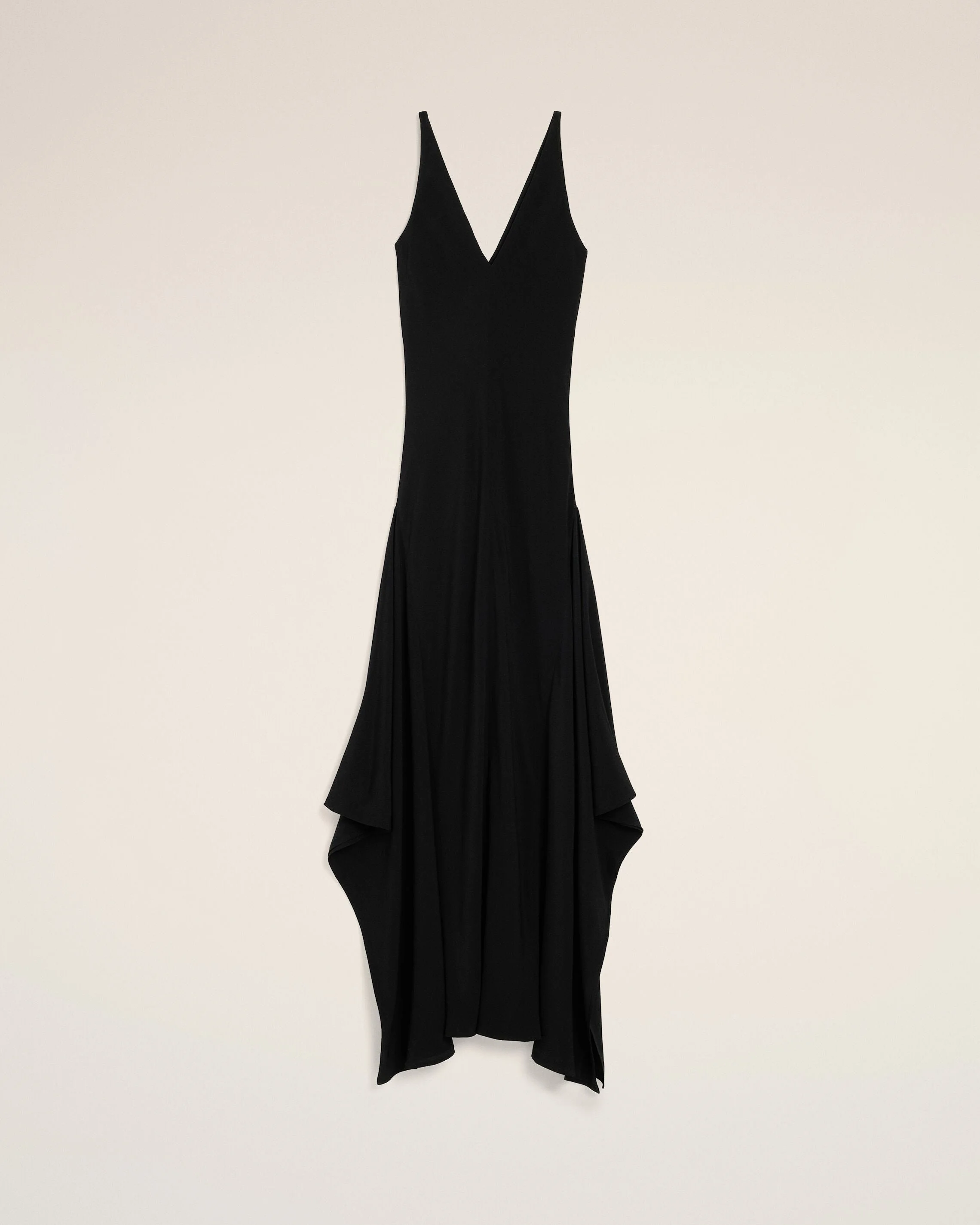 LONG BLACK SILK-BLEND GODET DRESS - 1