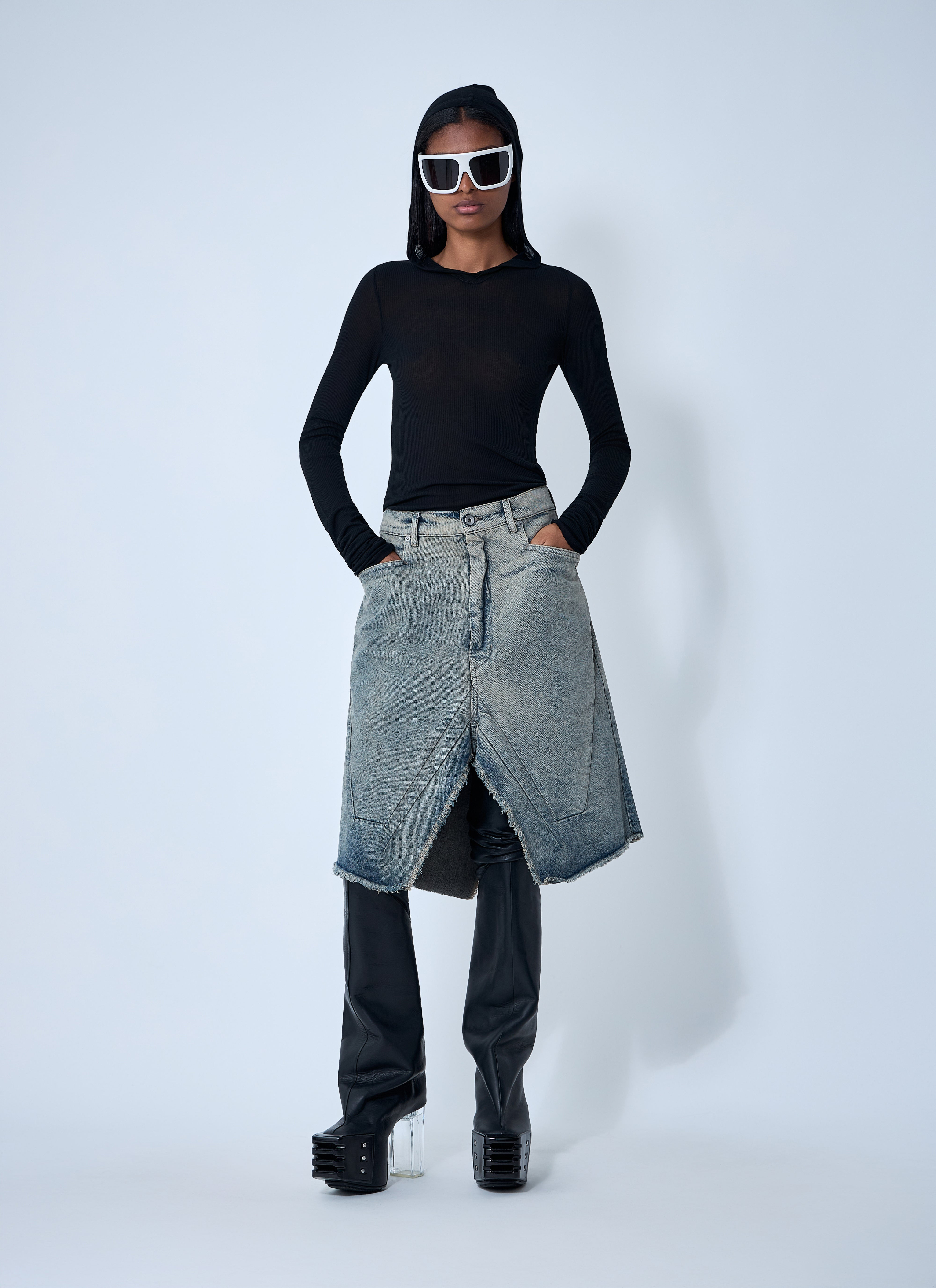 Rick Owens Women Slivered Denim Skirt - 2