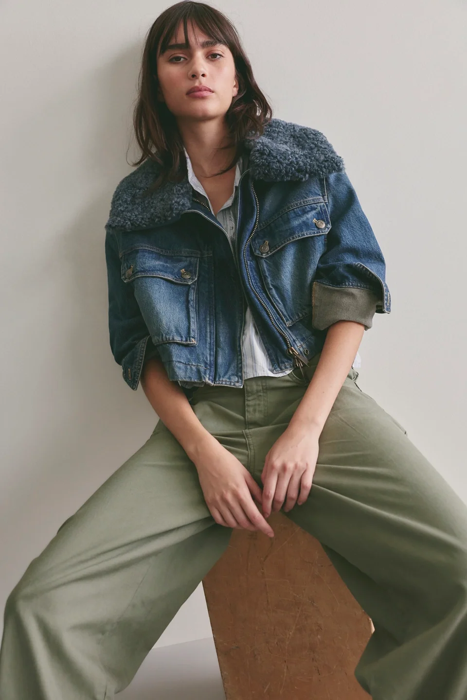 We The Free Heart Land Cozy Denim Cropped Jacket - 1