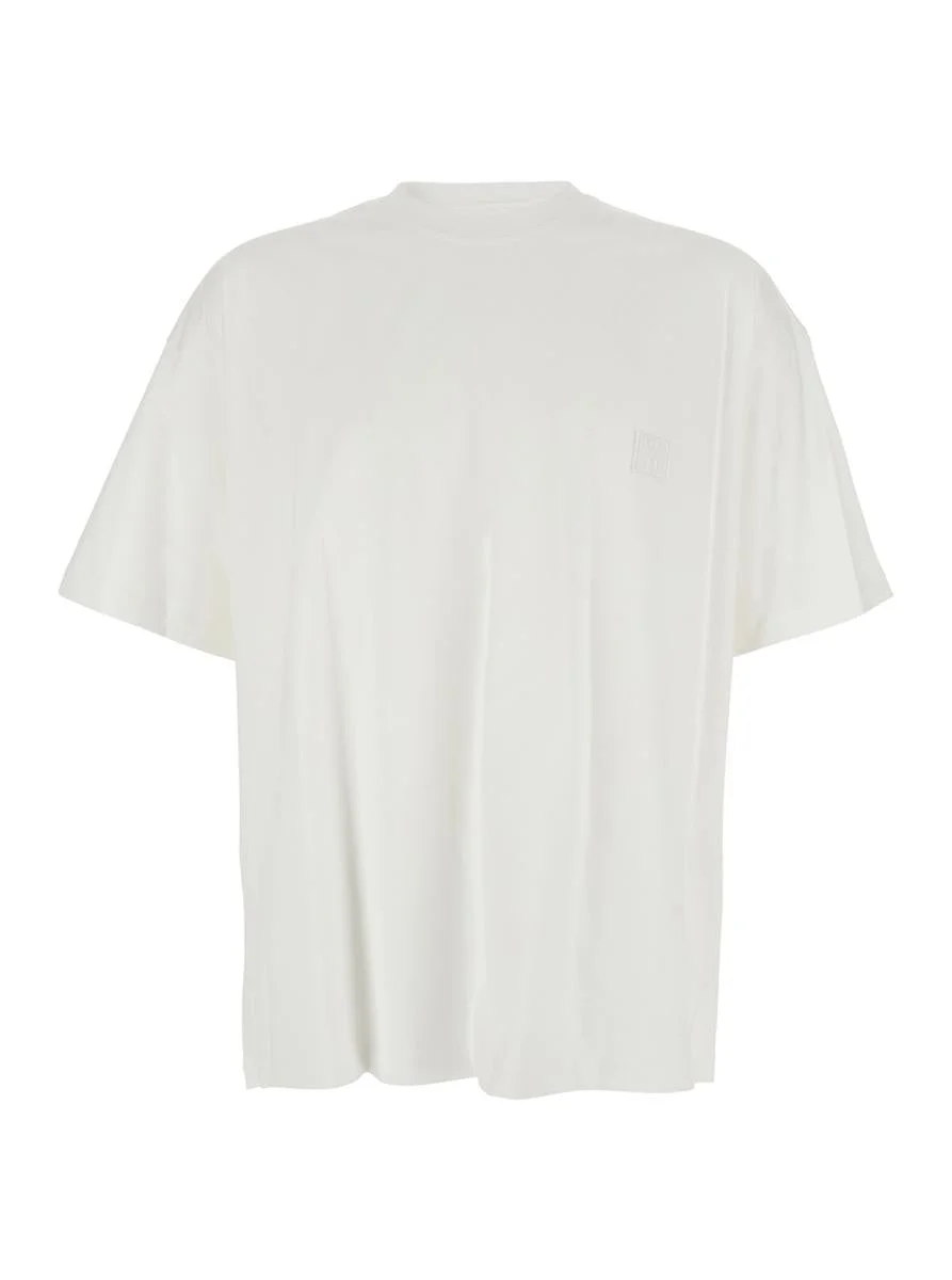 Wooyoungmi White Crewneck T-Shirt With Logo Patch On The Front And Floral Motif On The Rear In Cotto - 1