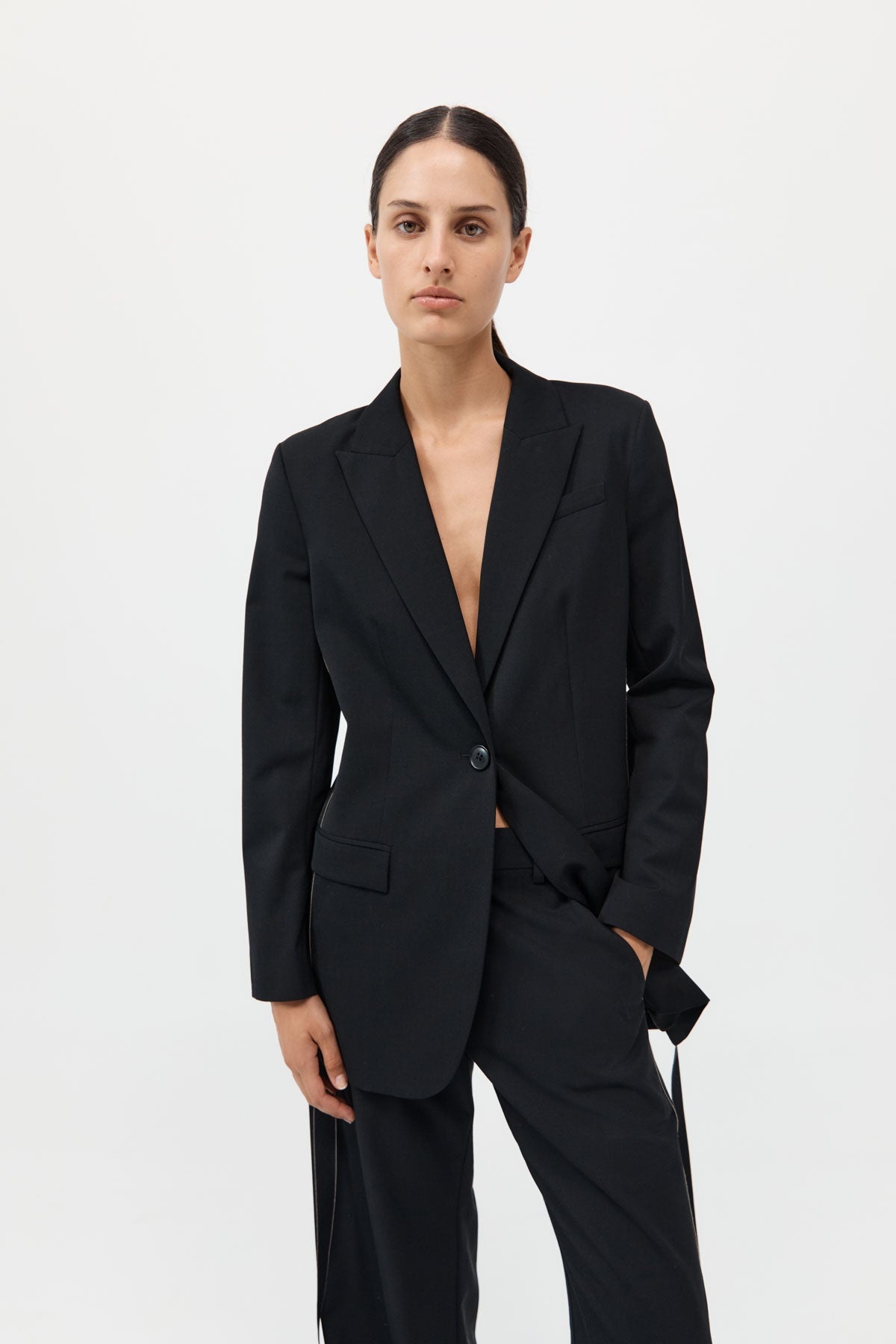 Side Stripe Blazer - Black - 3