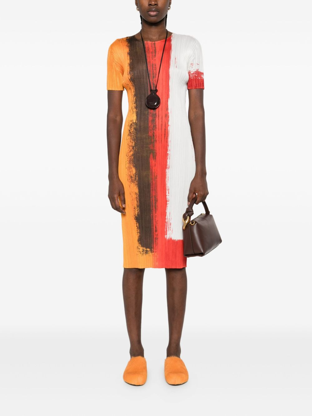 pleated paint-effect midi dress - 2