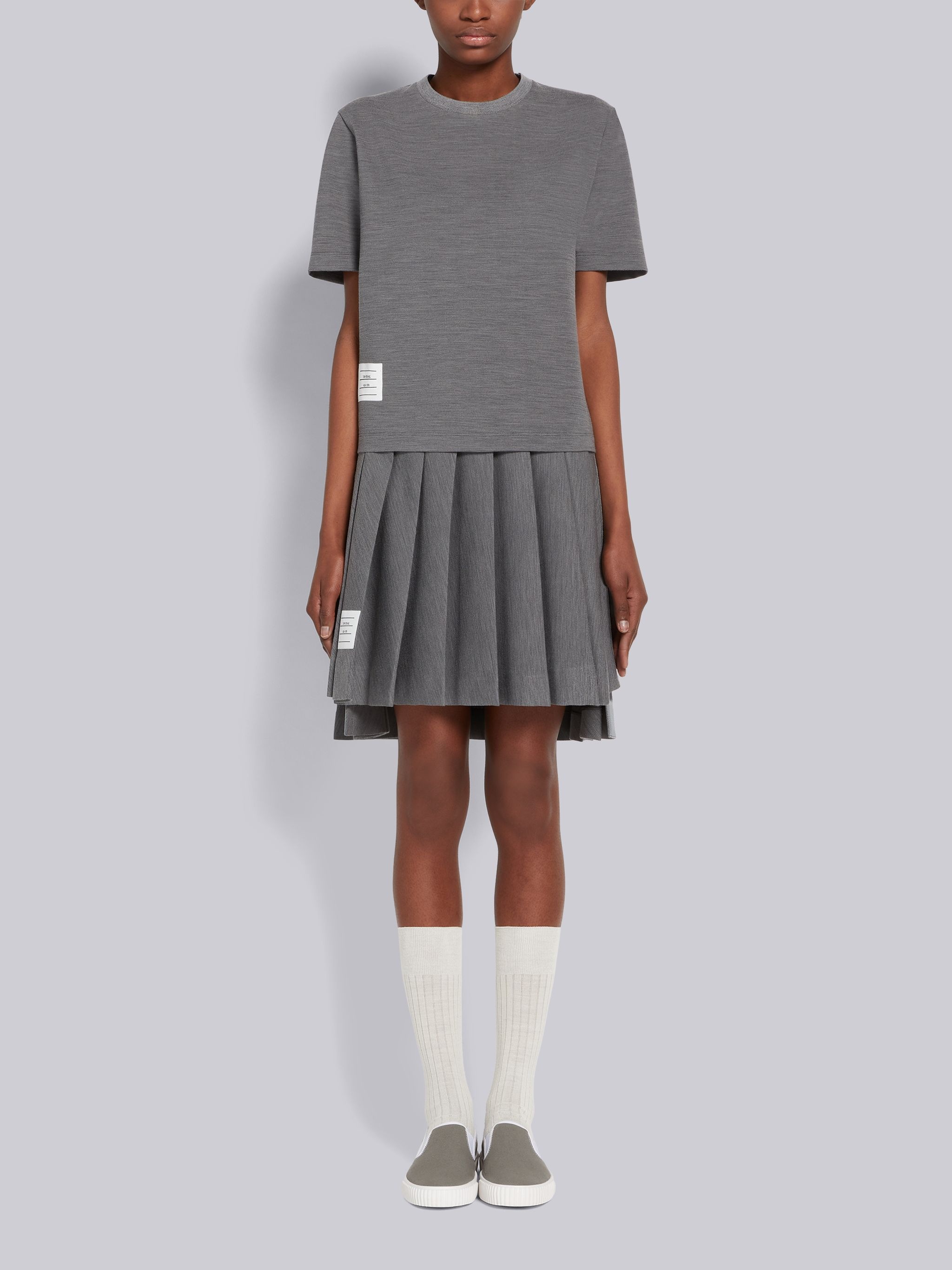 Medium Grey Wool Tech Milano Buttoned Side Vent Dropped Back Pleated Miniskirt - 4