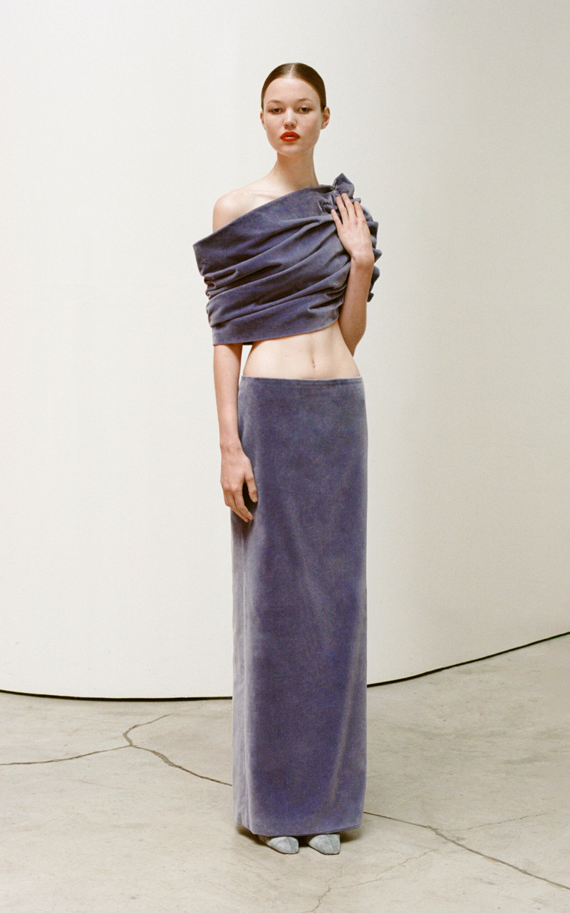 COLLEEN ALLEN Exclusive Cotton Velvet Maxi Skirt purple outlook