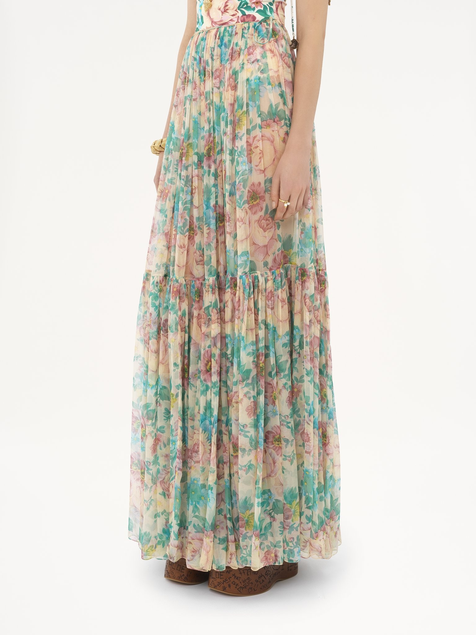 GATHERED MAXI SKIRT IN SILK MOUSSELINE - 4