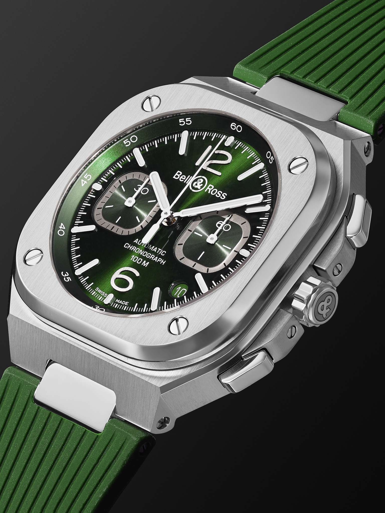 BR 05 Automatic Chronograph 42mm Stainless Steel and Rubber Watch, Ref. No. BR05C-GN-ST/SRB - 4