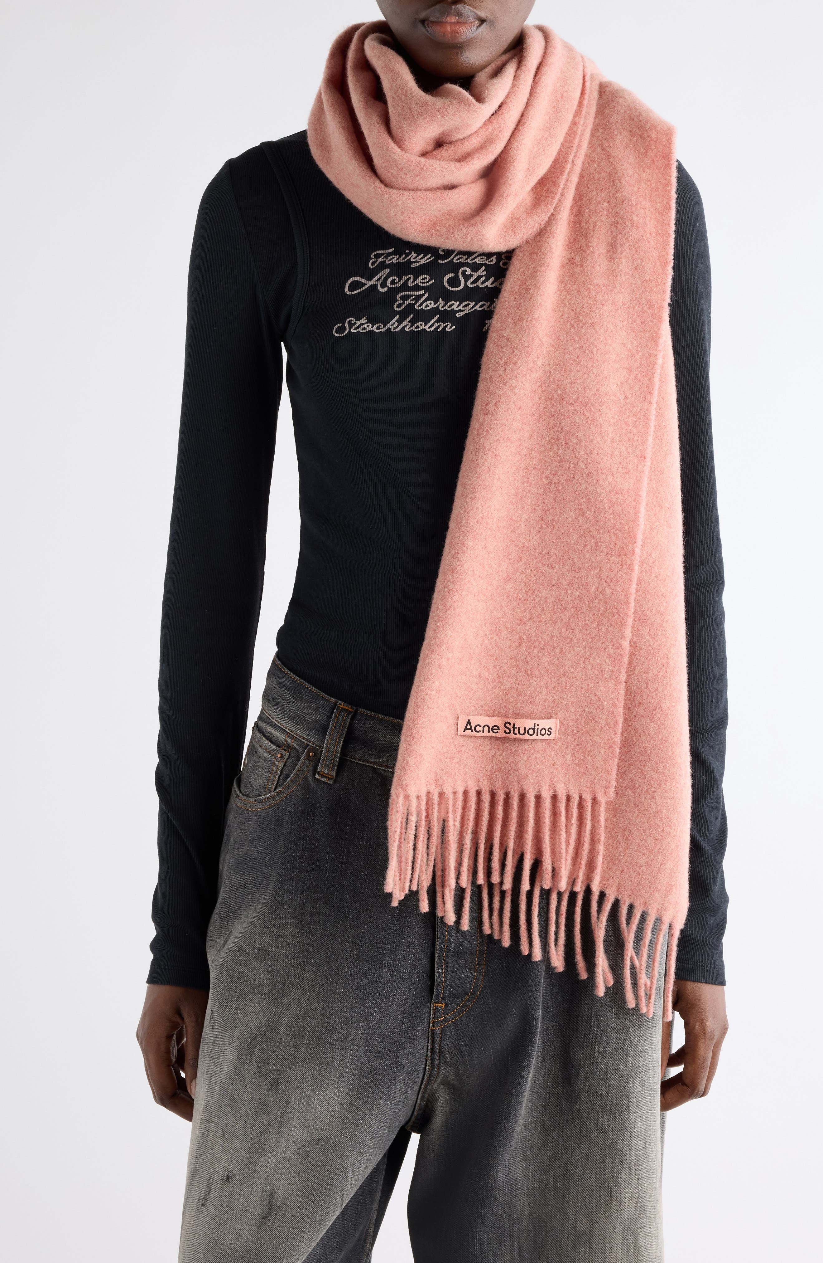 Acne Studios Fringe Wool Scarf in Rose Melange at Nordstrom - 6