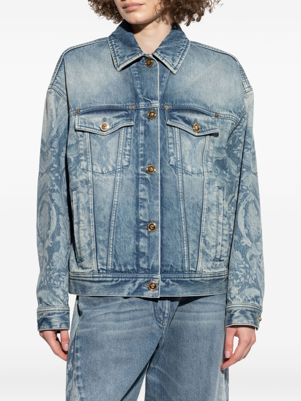 floral-print denim jacket - 3