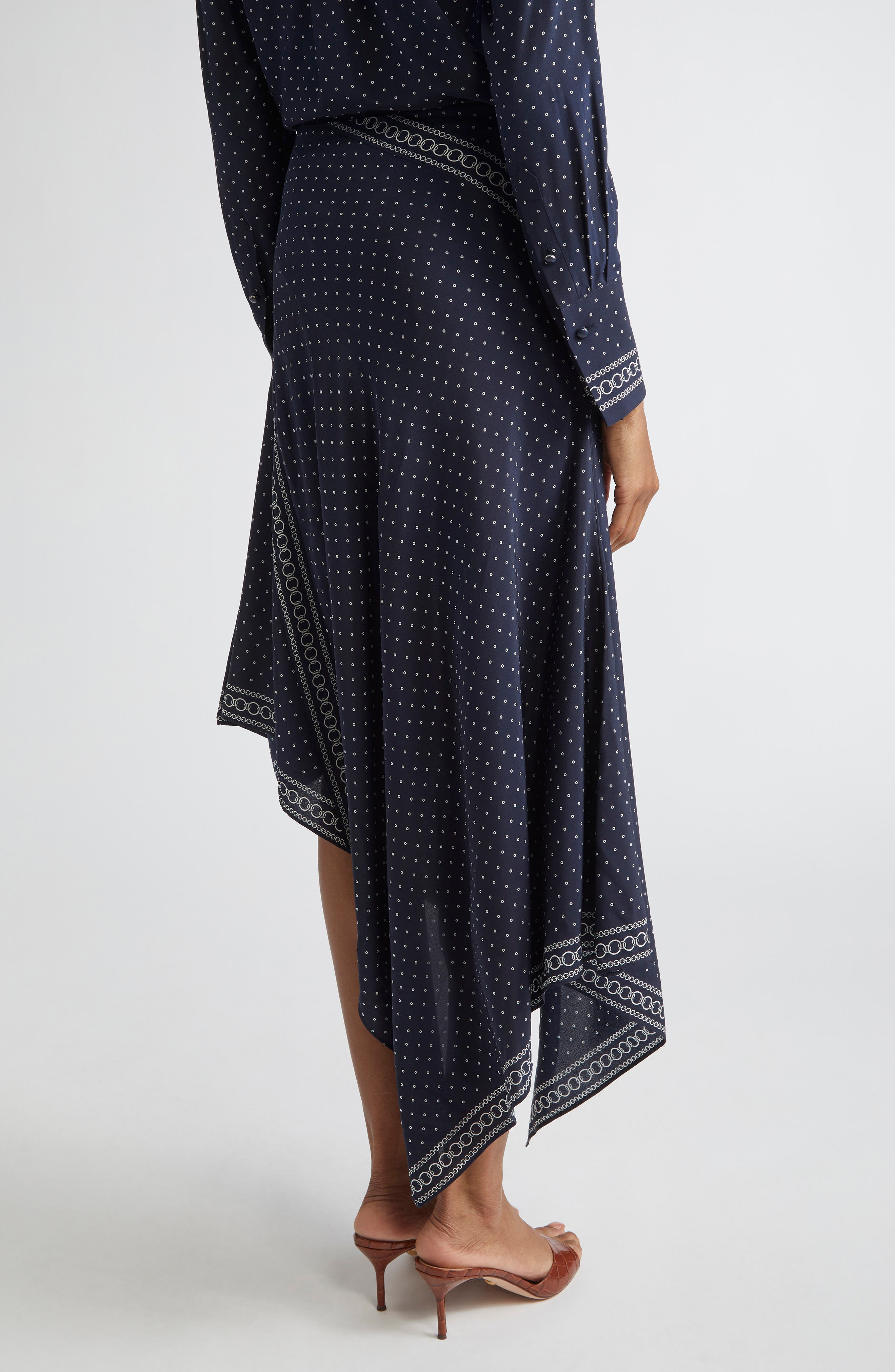 Veronica Beard Hartley Mixed Print Asymmetric Stretch Silk Skirt in Navy Multi at Nordstrom - 3