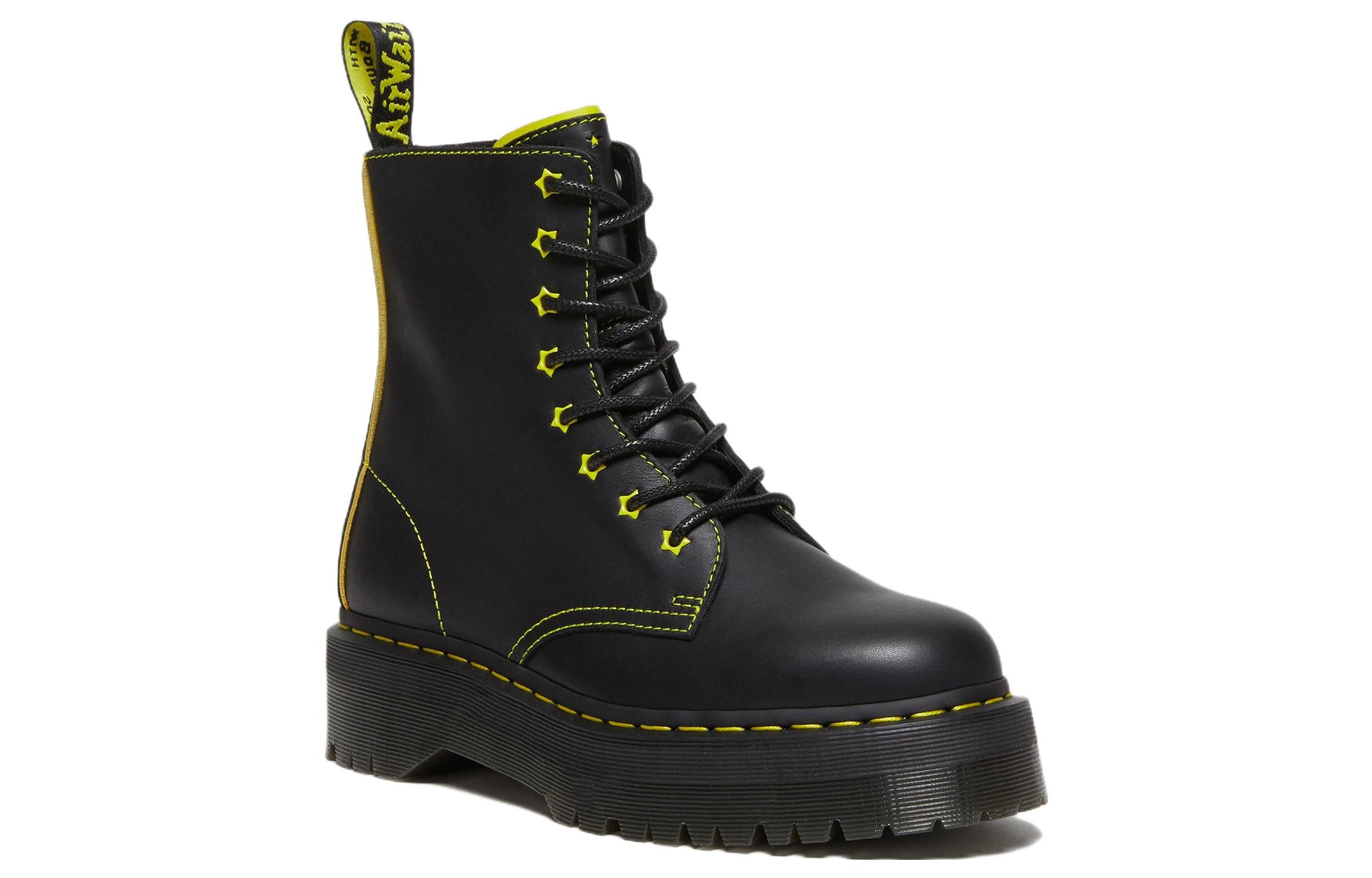 Dr. Martens Jadon II Boot Neon Star Leather Platforms 'Black Yellow' 27617002 - 2