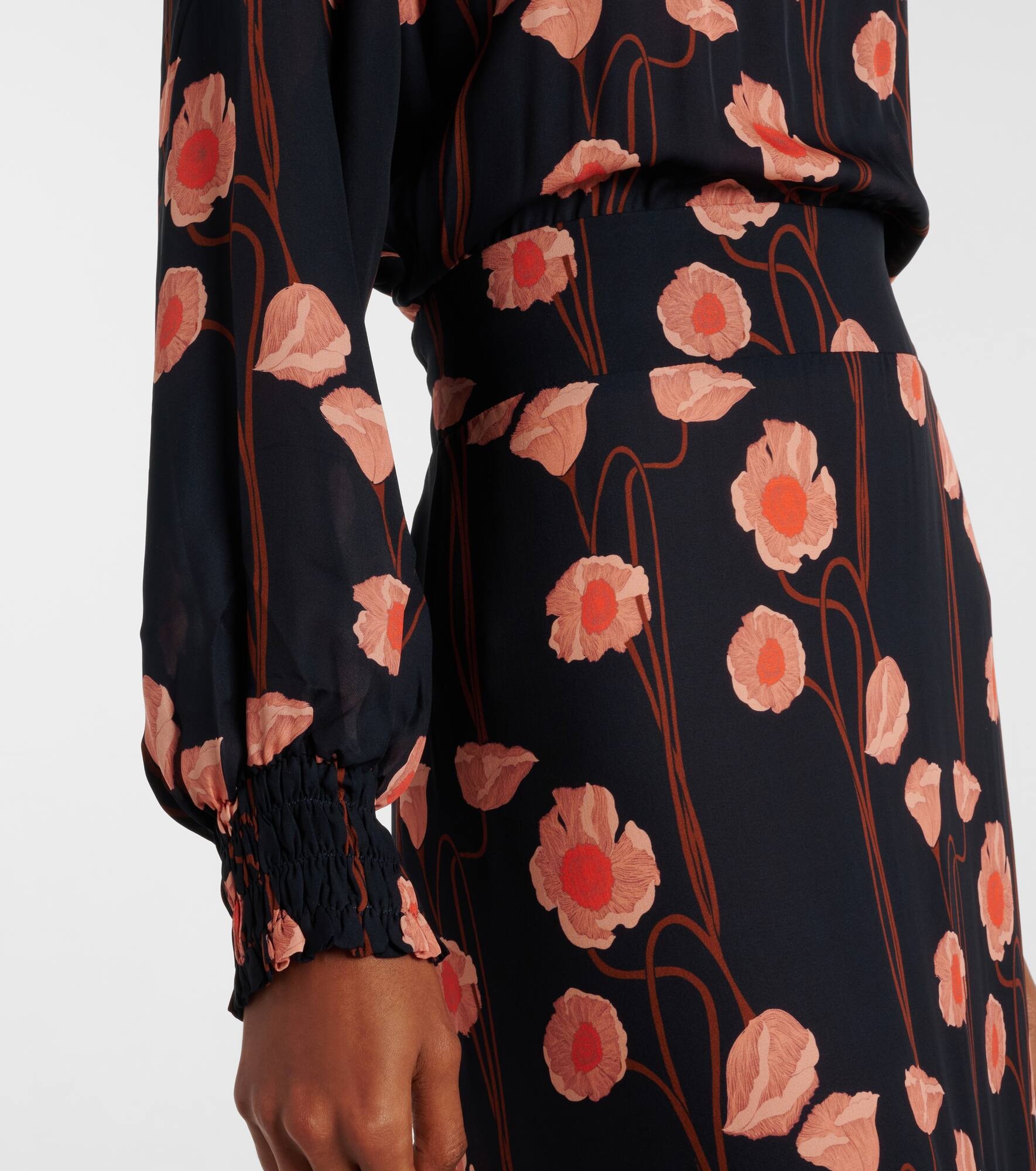 Floral silk georgette midi dress - 5